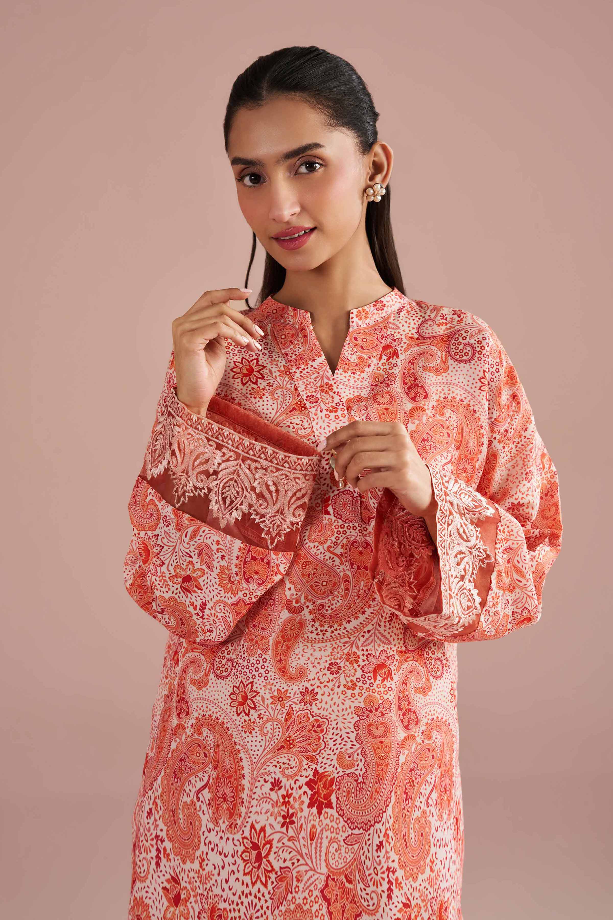 NishatUK - Orange Printed Lawn 2-piece ready to wear Dress