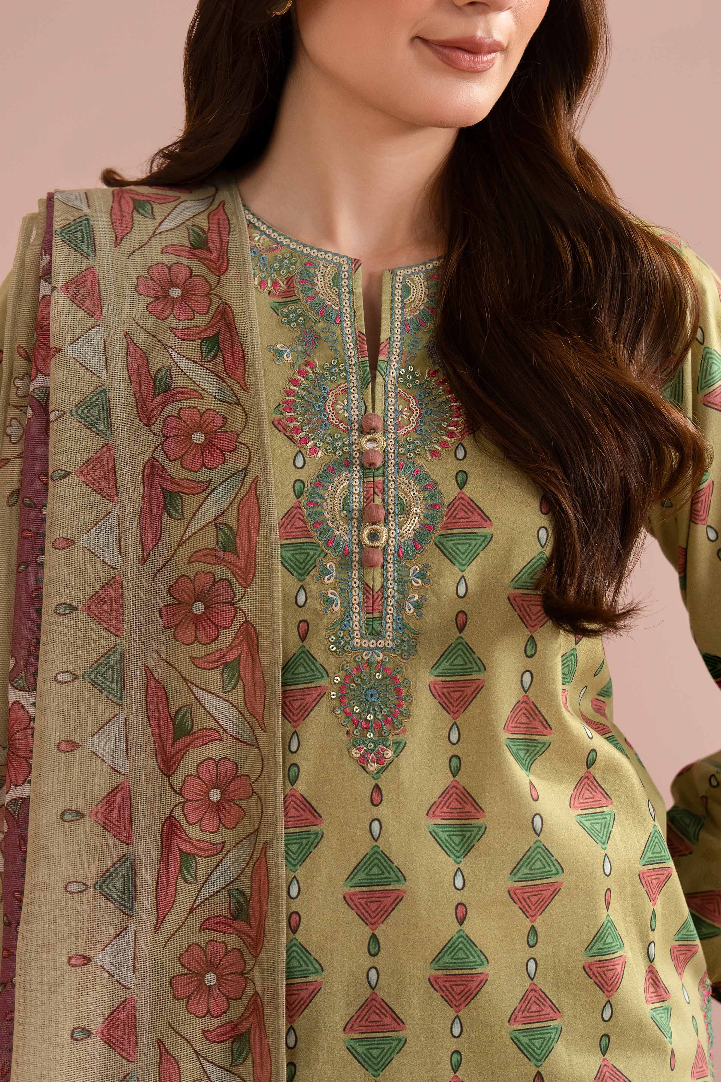NishatUK - Green Embroidered Lawn 3-piece ready to wear Suit
