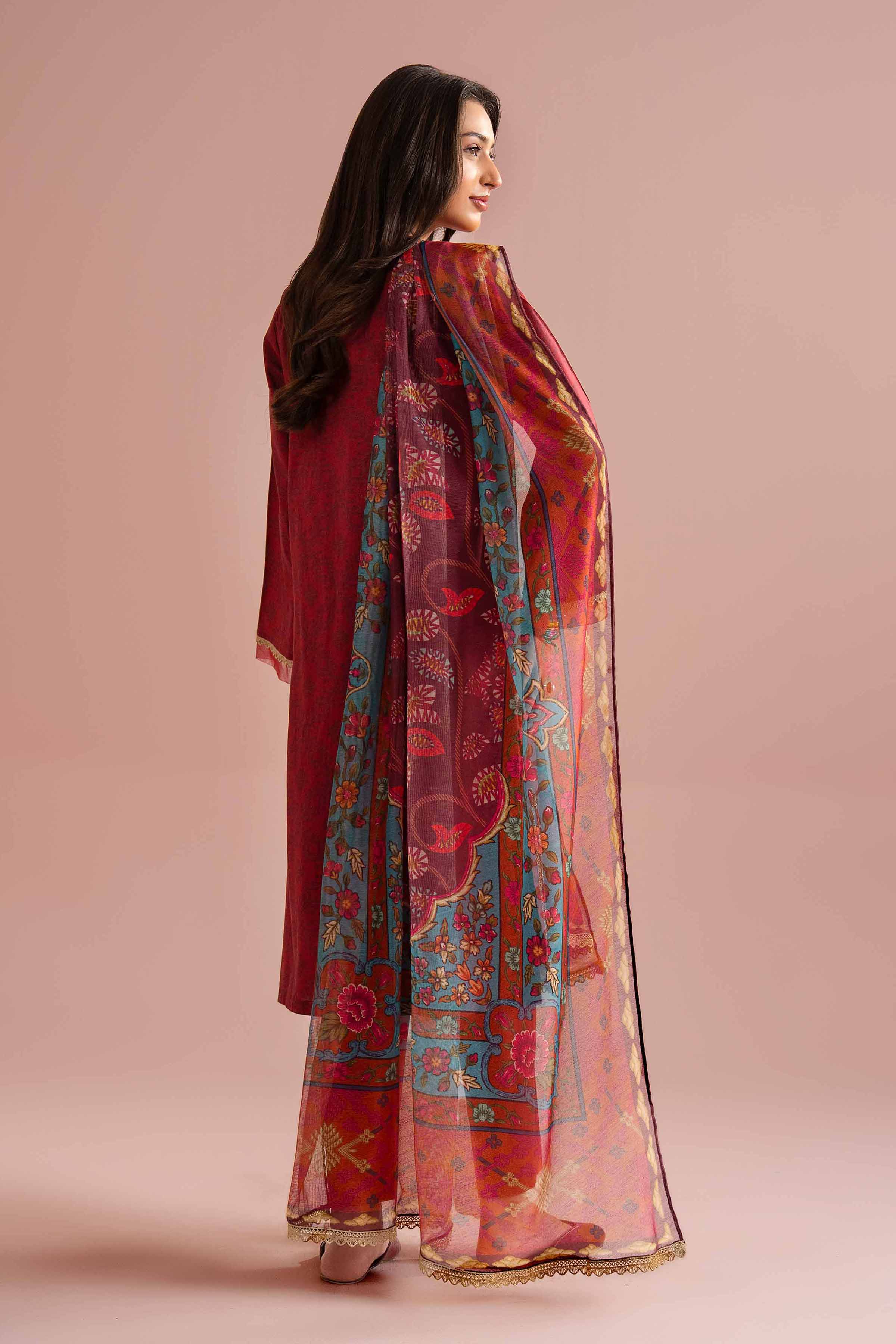 NishatUK - Red Embroidered Lawn 3-piece ready to wear Suit