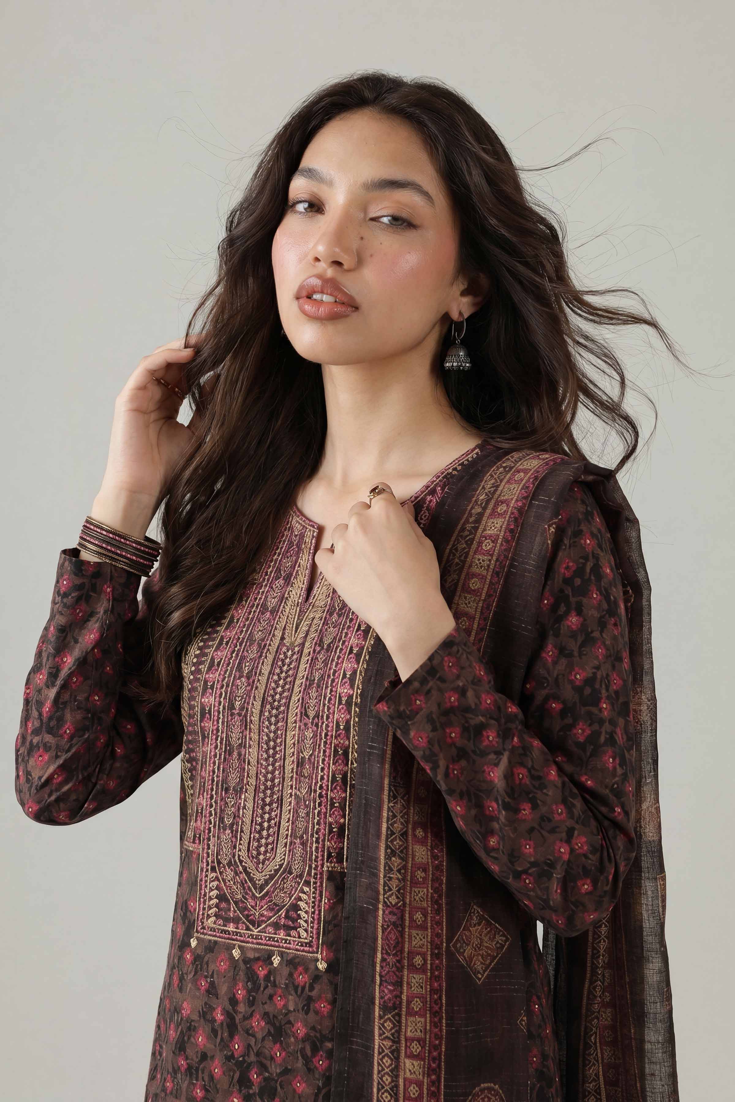 Nishat UK - Black Embroidered Lawn 3 Pieces ready to wear Suit