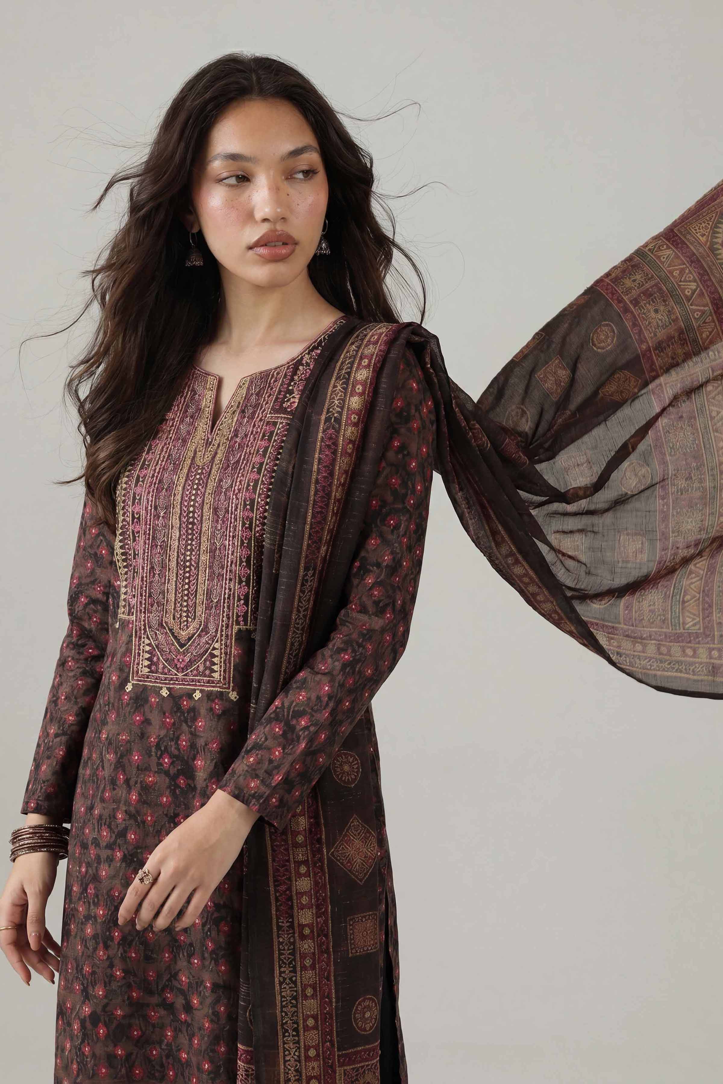 Nishat UK - Black Embroidered Lawn 3 Pieces ready to wear Suit