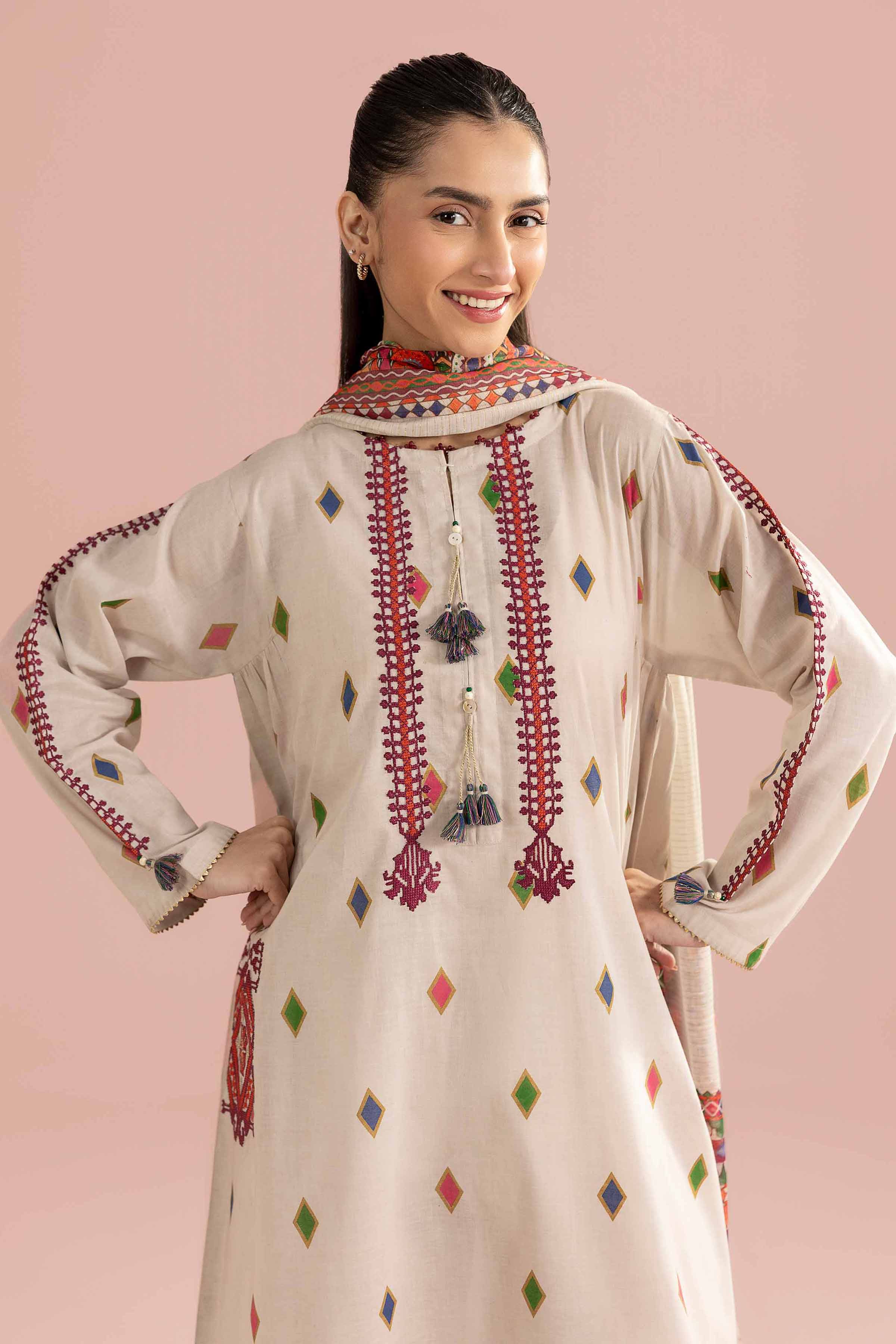 NishatUK - Beige Embroidered Lawn  ready to wear Suit