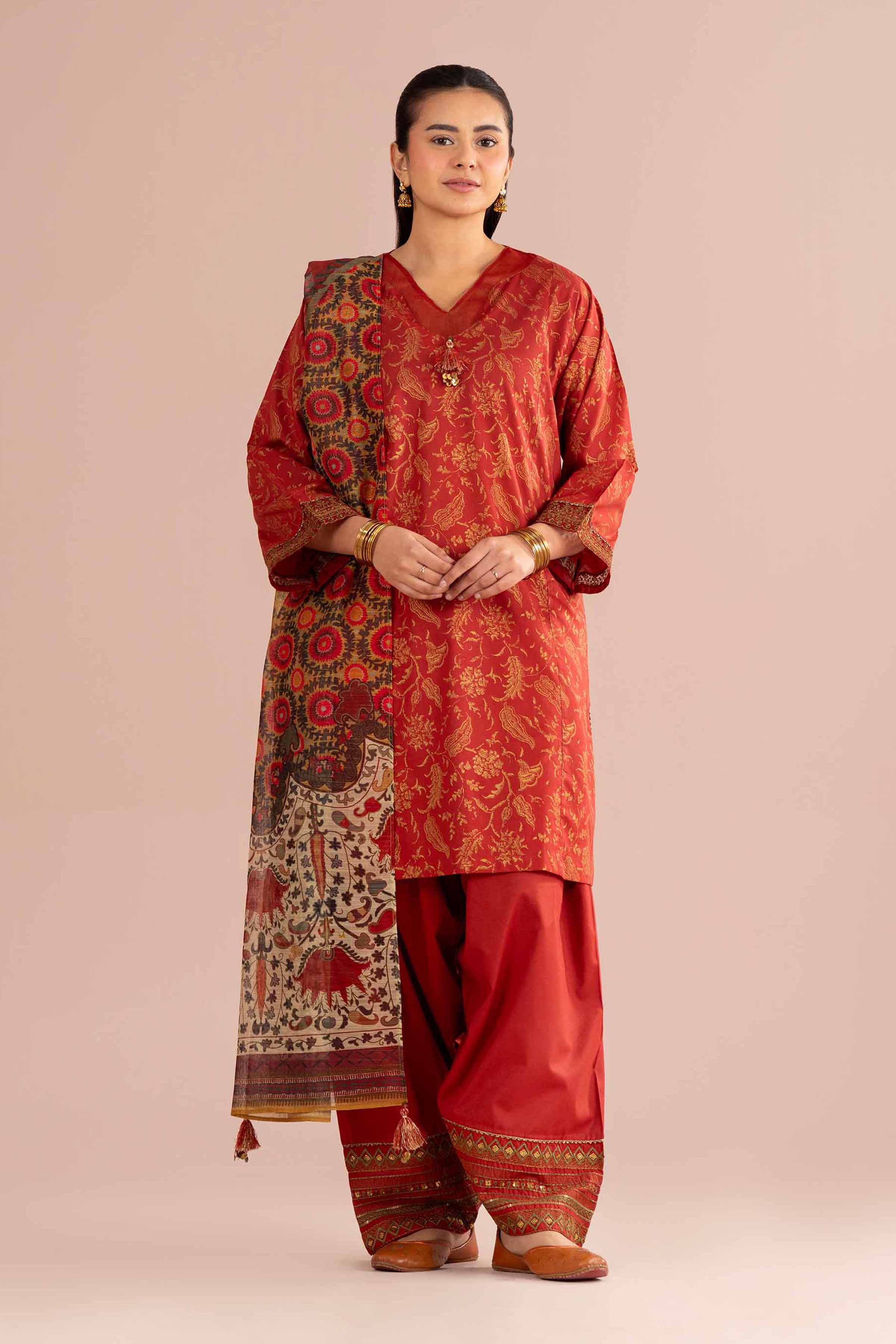 NishatUK - Orange Embroidered Lawn 3-piece ready to wear Suit