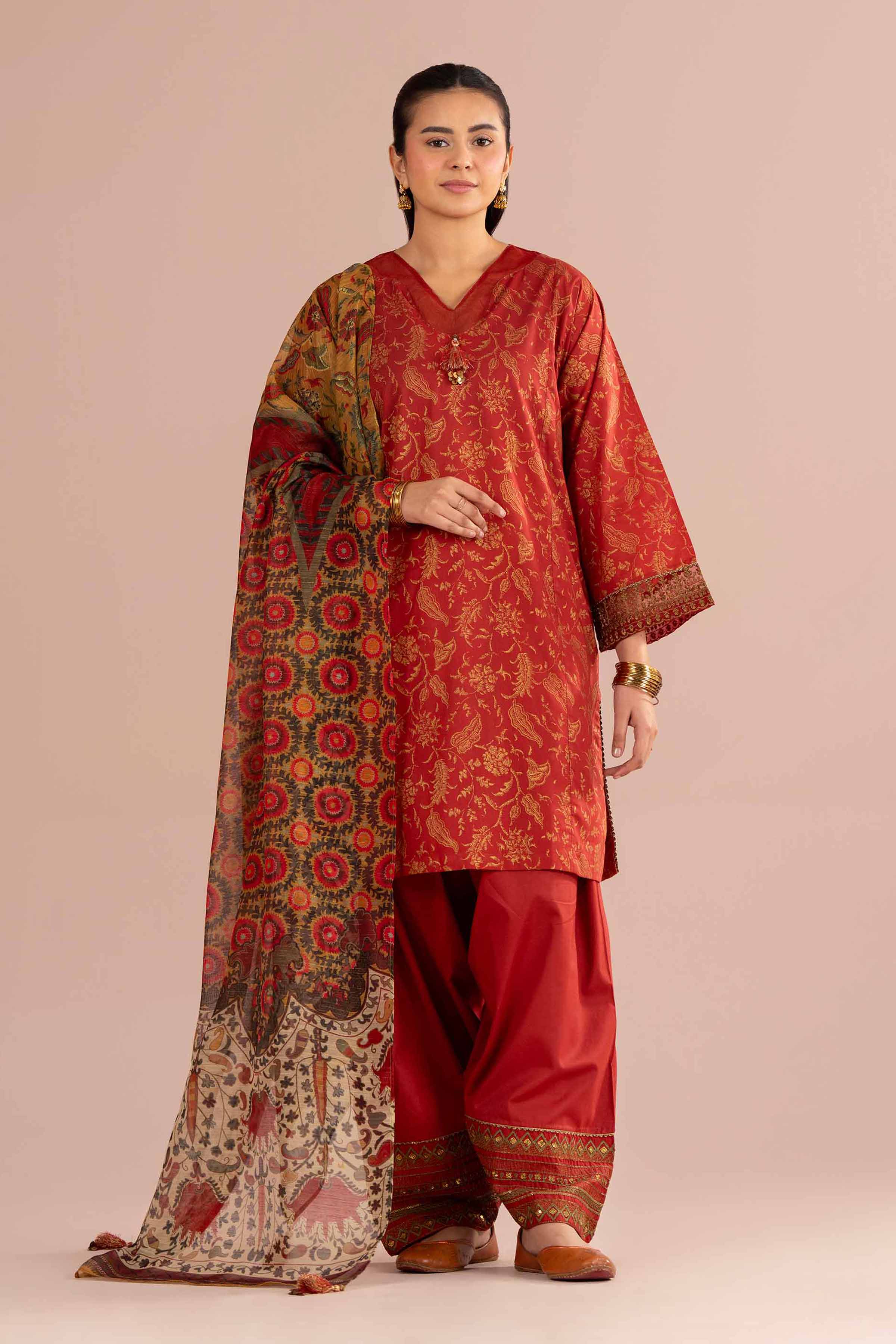 NishatUK - Orange Embroidered Lawn 3-piece ready to wear Suit