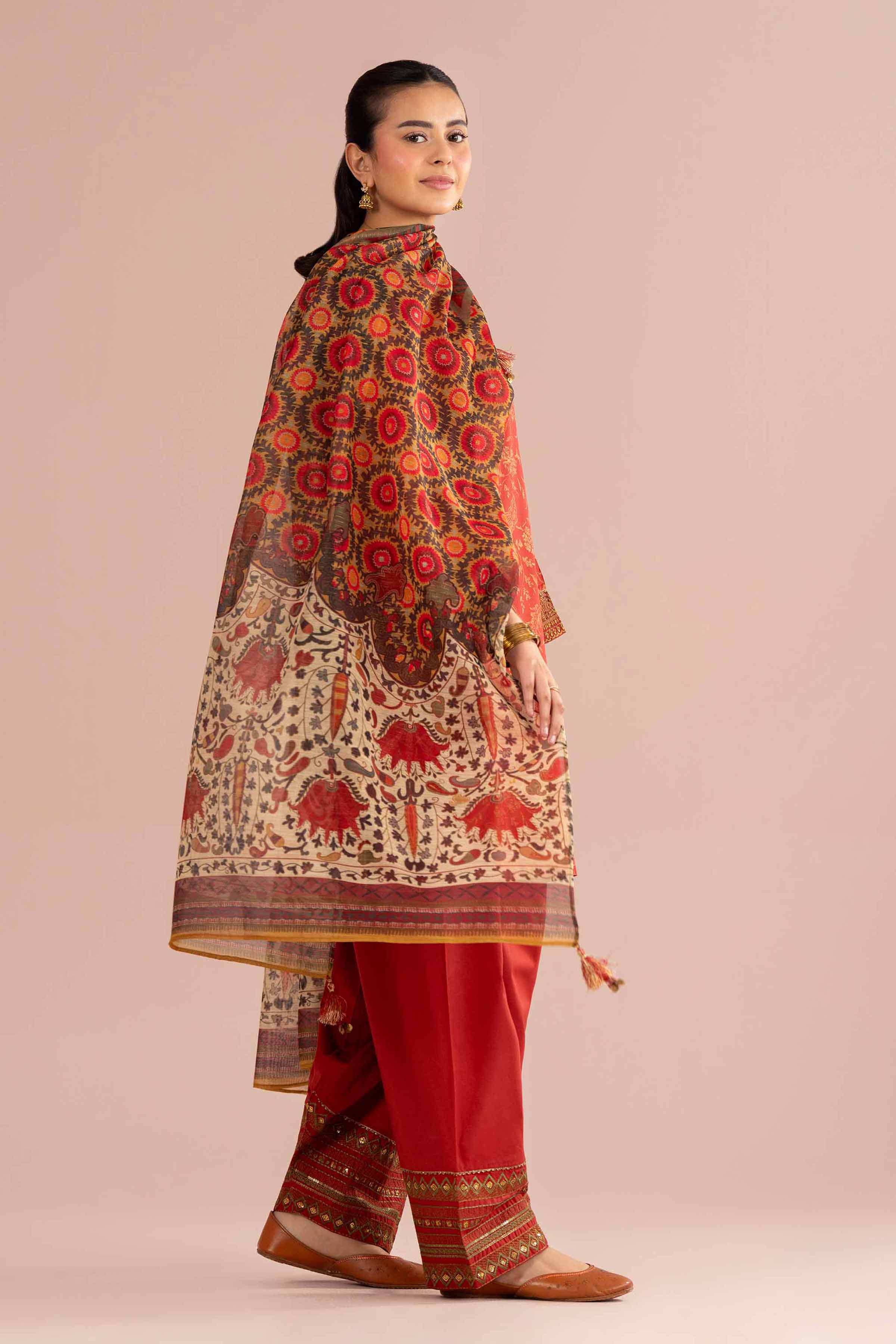 NishatUK - Orange Embroidered Lawn 3-piece ready to wear Suit