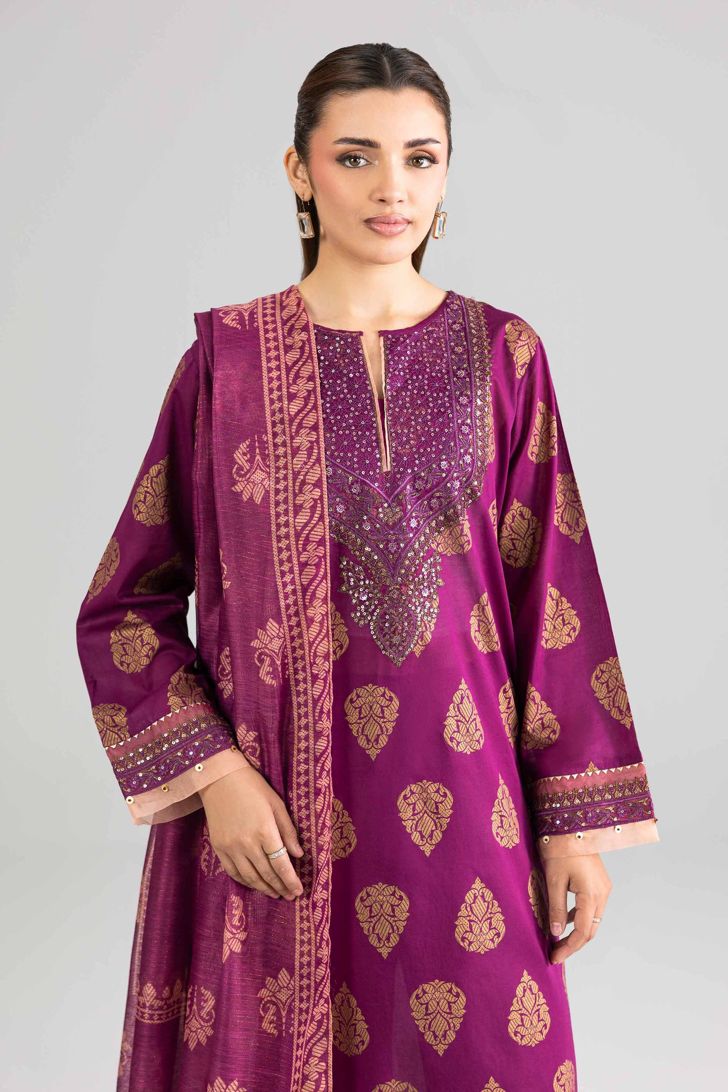 NishatUK - Purple Embroidered Lawn 3-piece ready to wear Suit