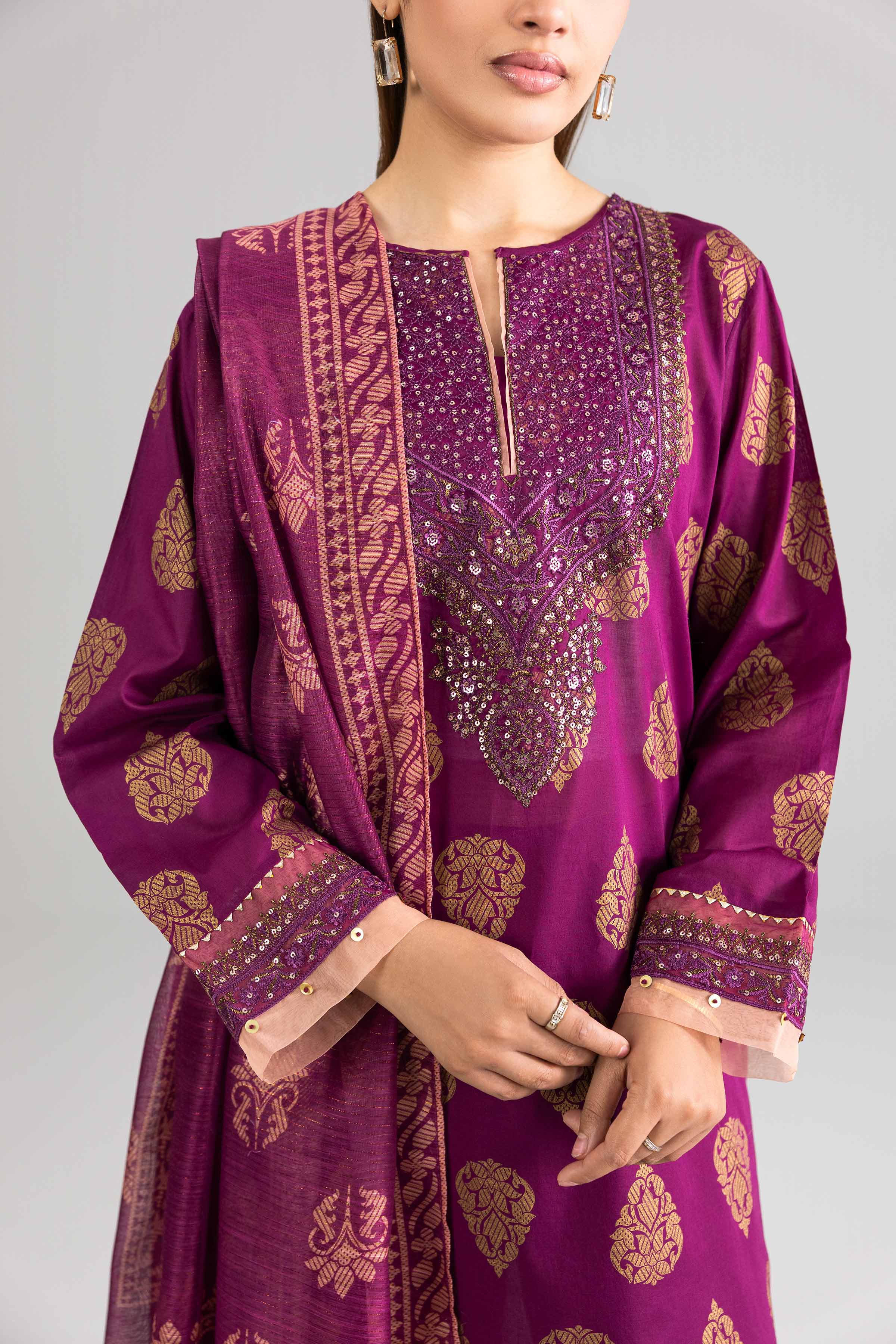 NishatUK - Purple Embroidered Lawn 3-piece ready to wear Suit