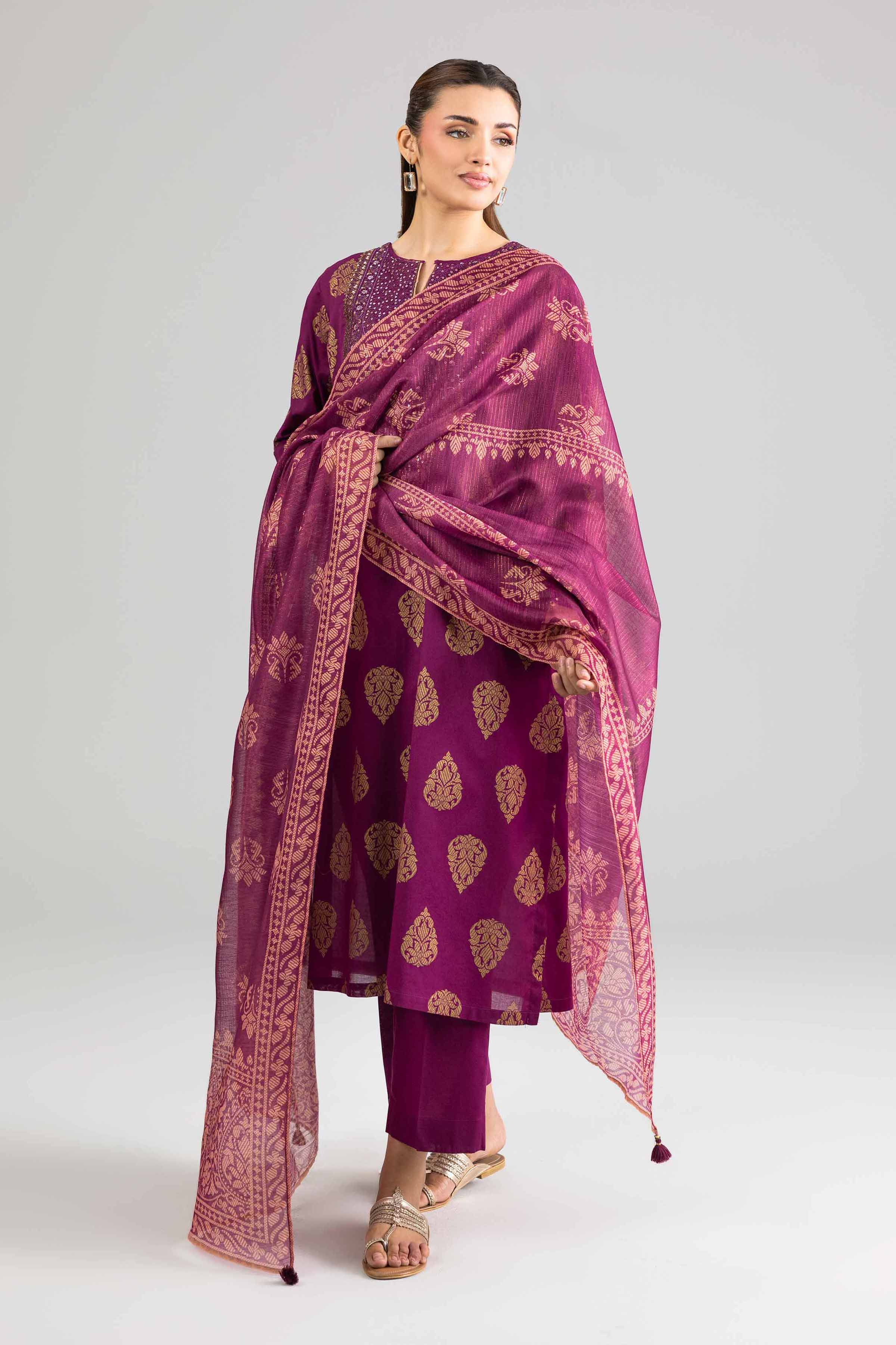 NishatUK - Purple Embroidered Lawn 3-piece ready to wear Suit