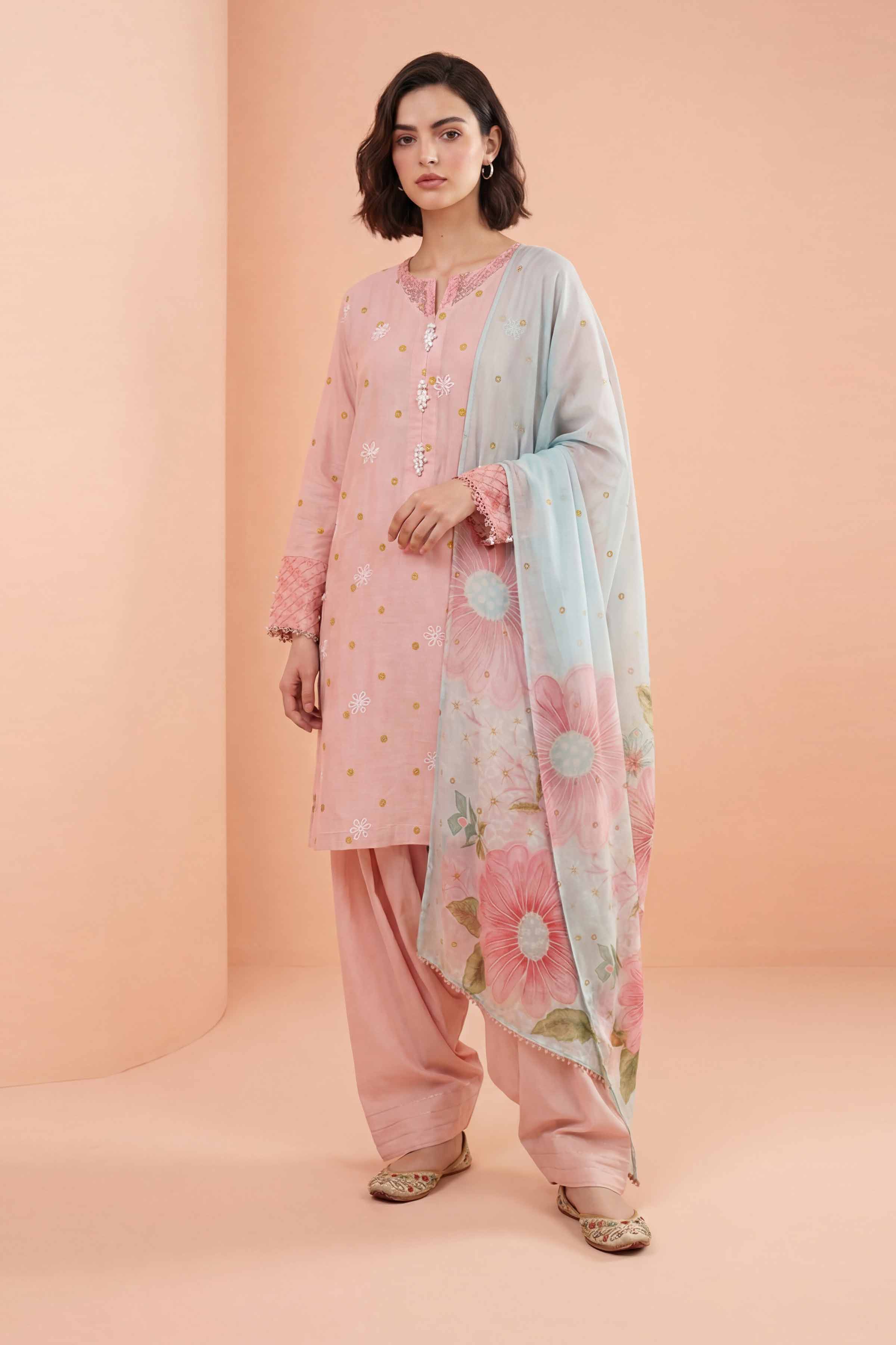NishatUK - Pink Embroidered Lawn 3-piece ready to wear Suit