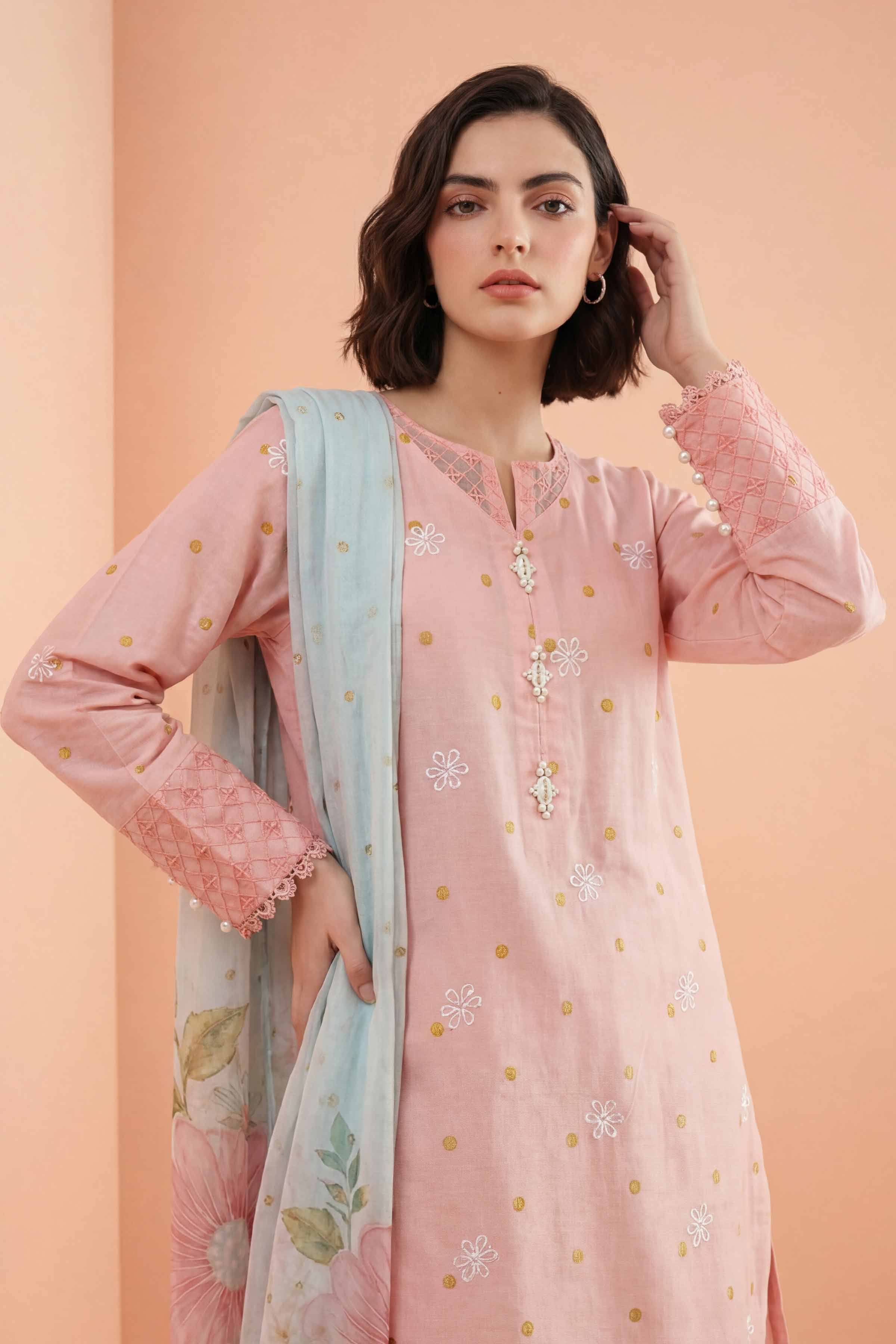 NishatUK - Pink Embroidered Lawn 3-piece ready to wear Suit