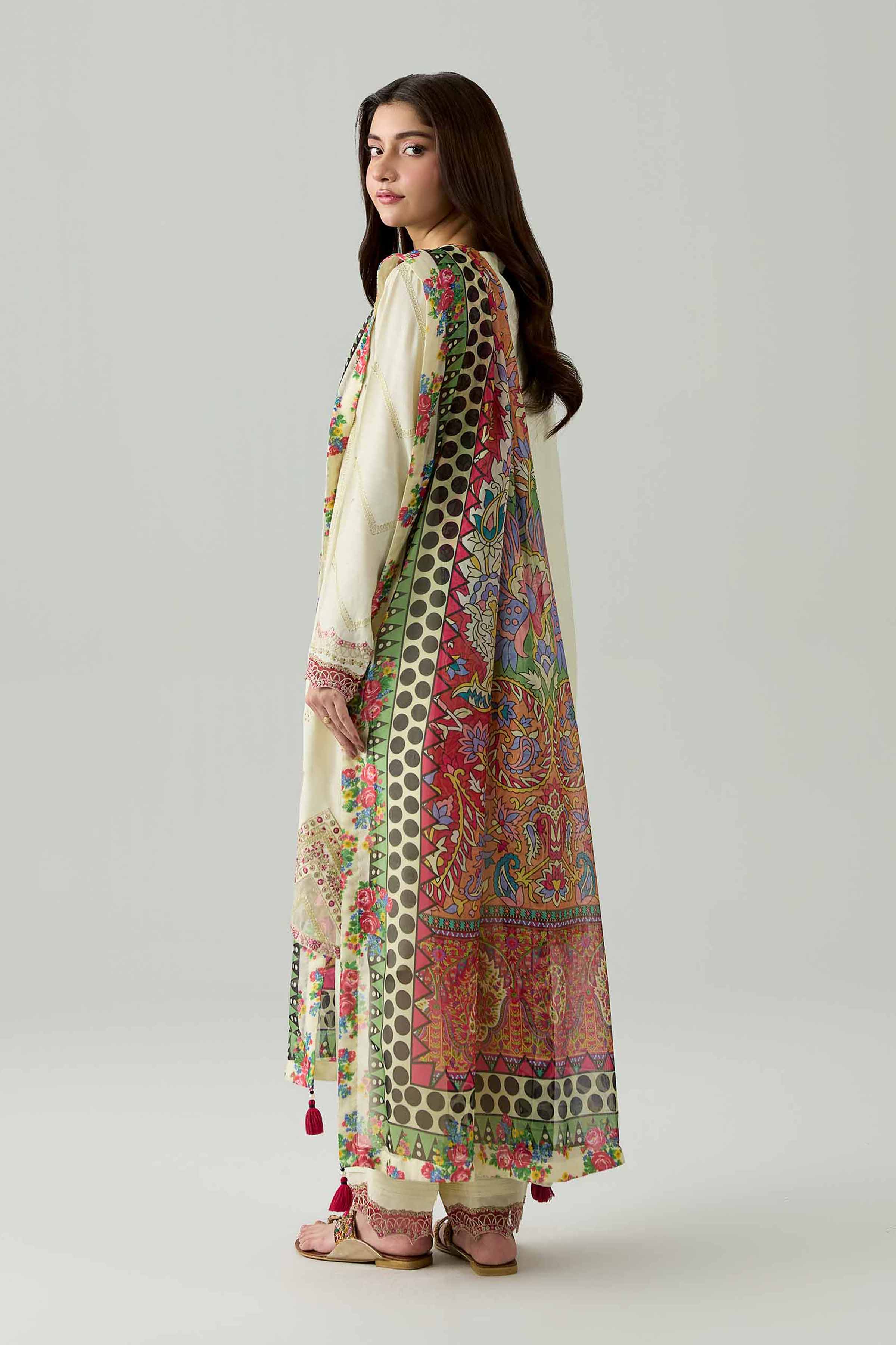 Nishat UK - Beige Embroidered Lawn 3 Pieces ready to wear Suit