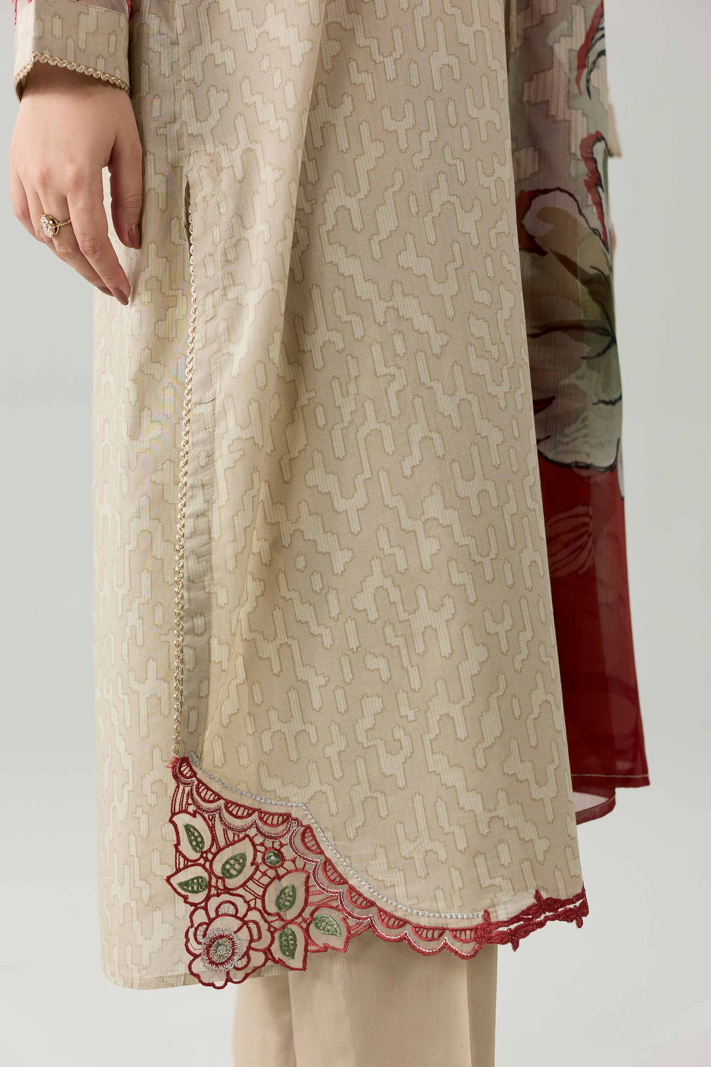 Nishat UK - Beige Embroidered Lawn 3 Pieces ready to wear Suit