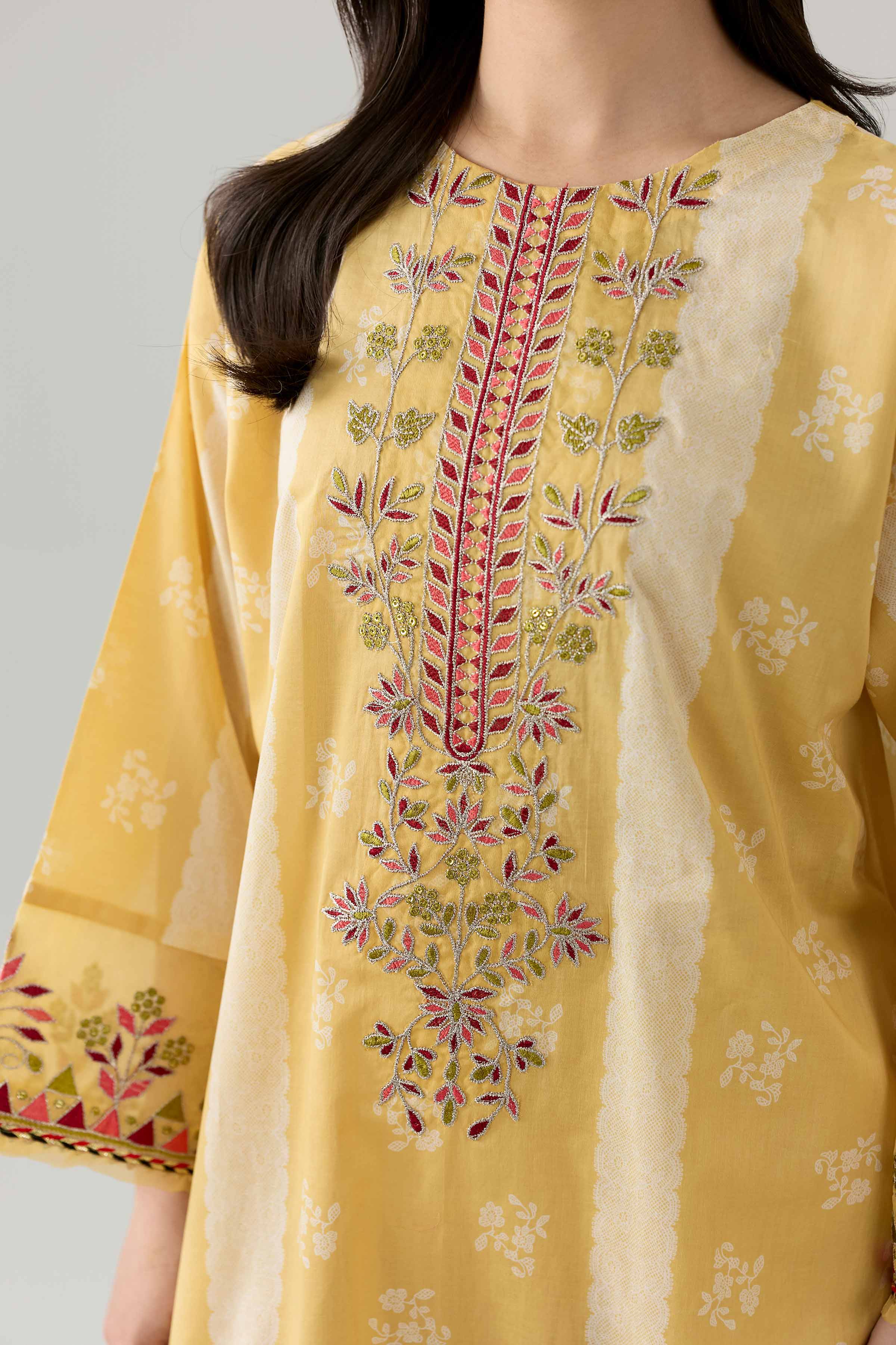 Nishat UK - Yellow Embroidered Lawn 3 Pieces ready to wear Suit