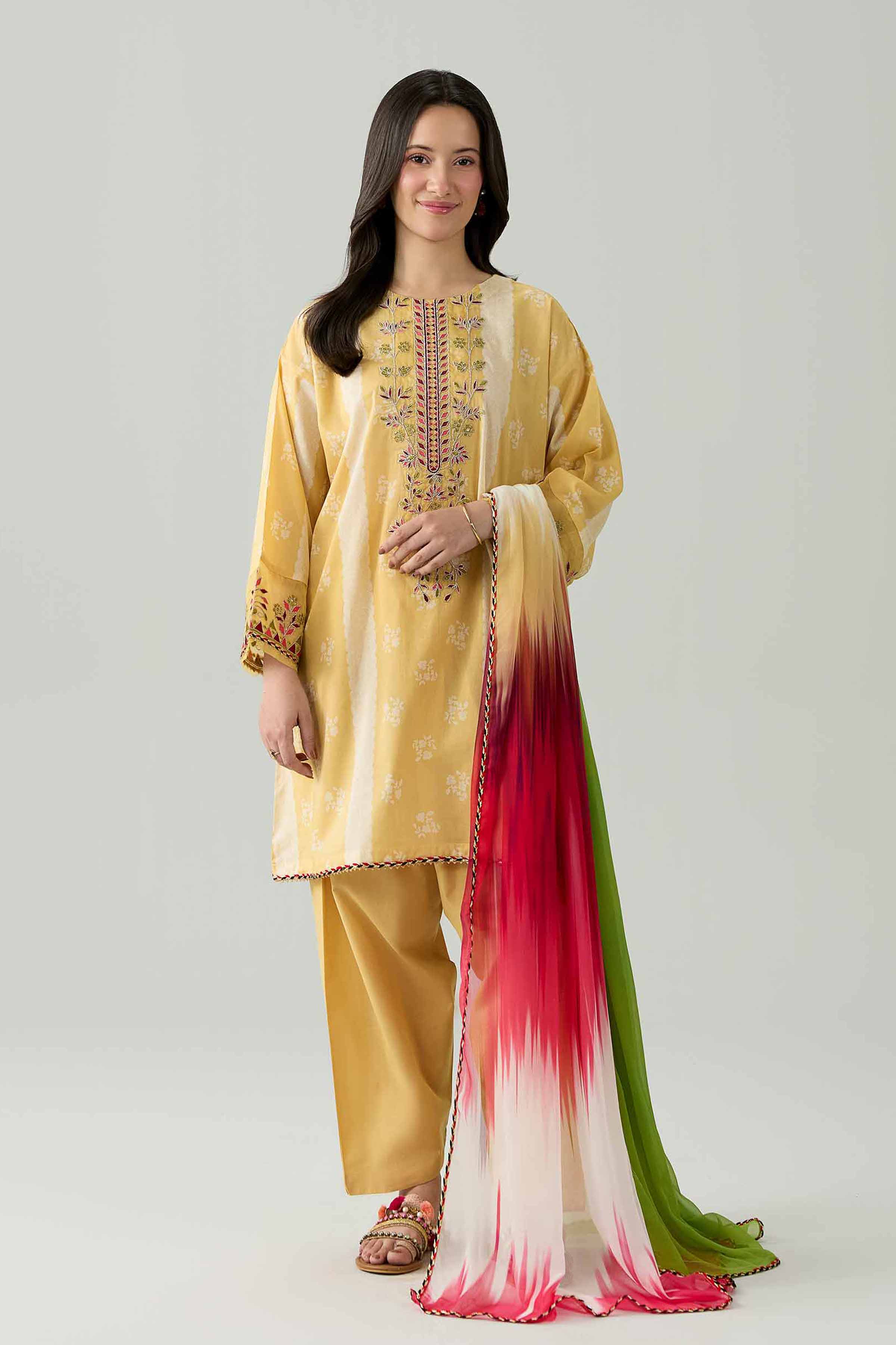 Nishat UK - Yellow Embroidered Lawn 3 Pieces ready to wear Suit