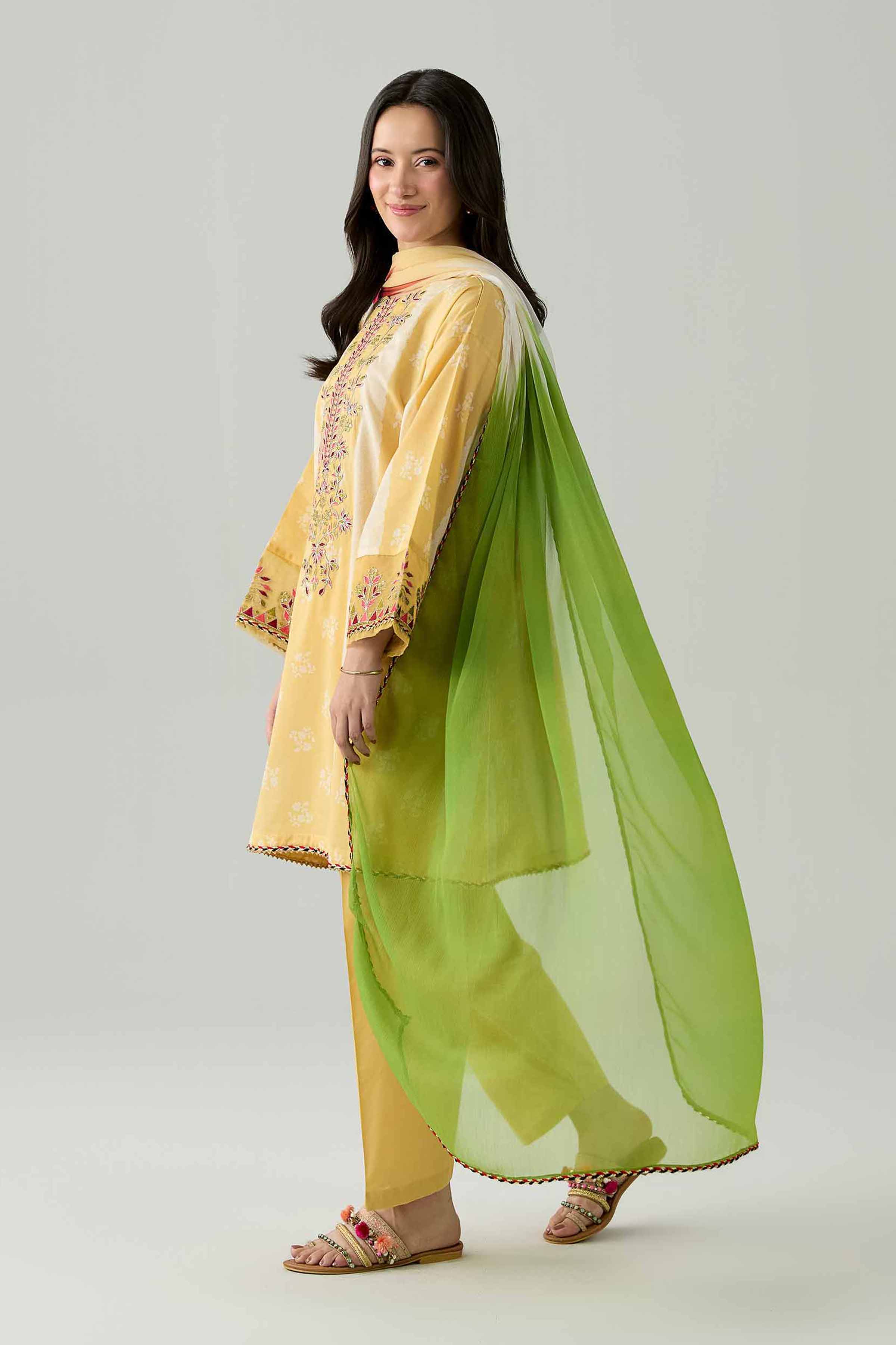 Nishat UK - Yellow Embroidered Lawn 3 Pieces ready to wear Suit