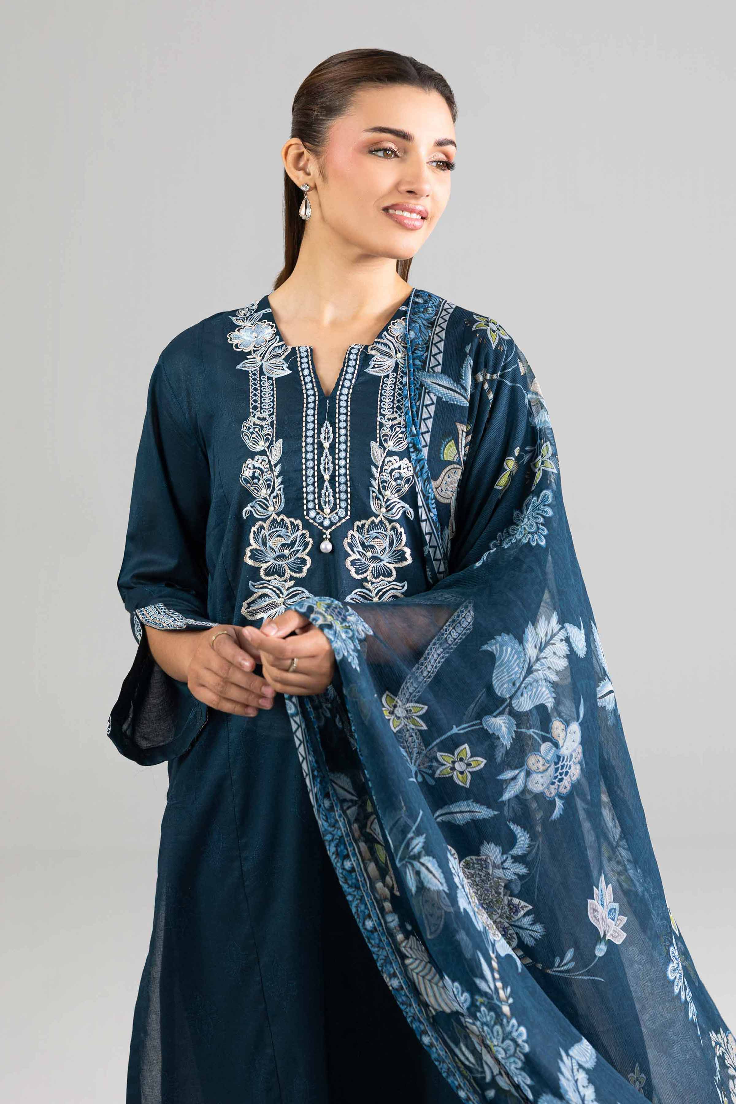NishatUK - Blue Embroidered Lawn 3-piece ready to wear Suit