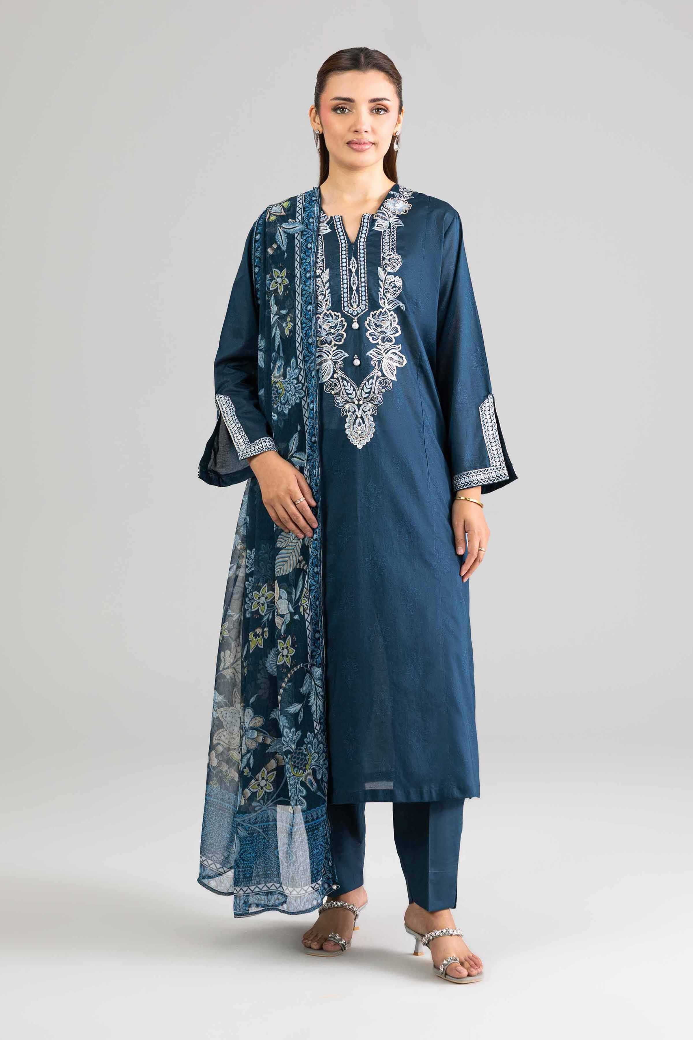 NishatUK - Blue Embroidered Lawn 3-piece ready to wear Suit