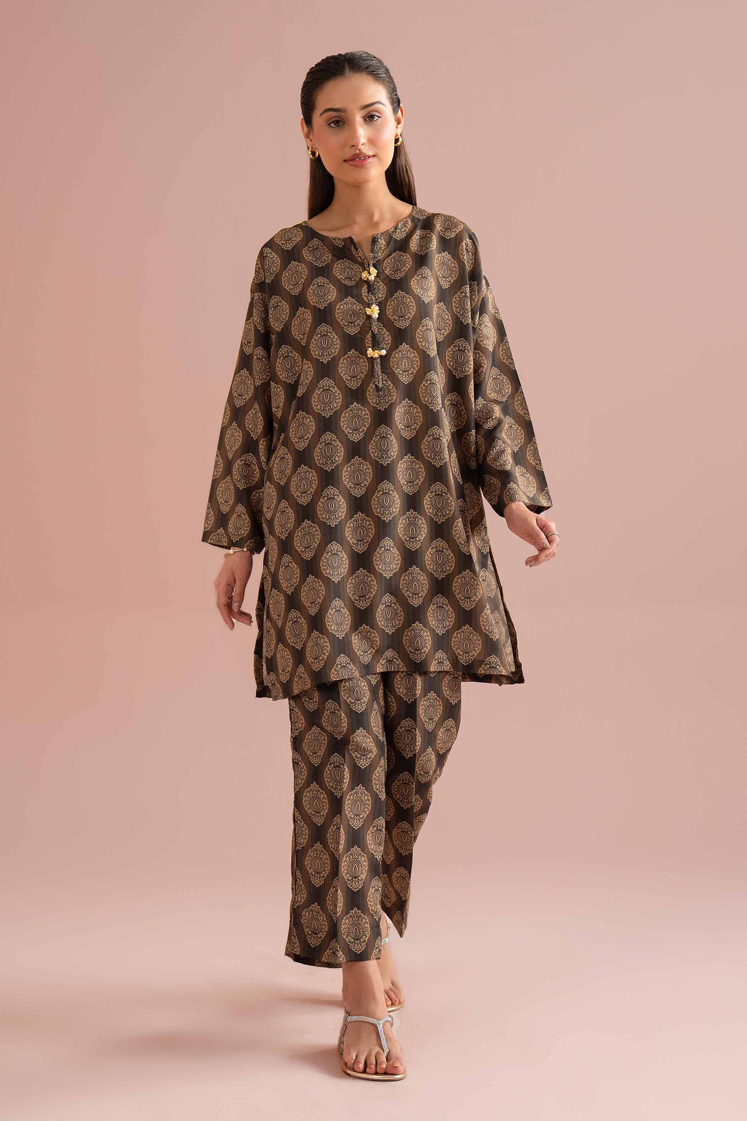 NishatUK - Brown Embroidered Lawn 2-piece ready to wear Dress