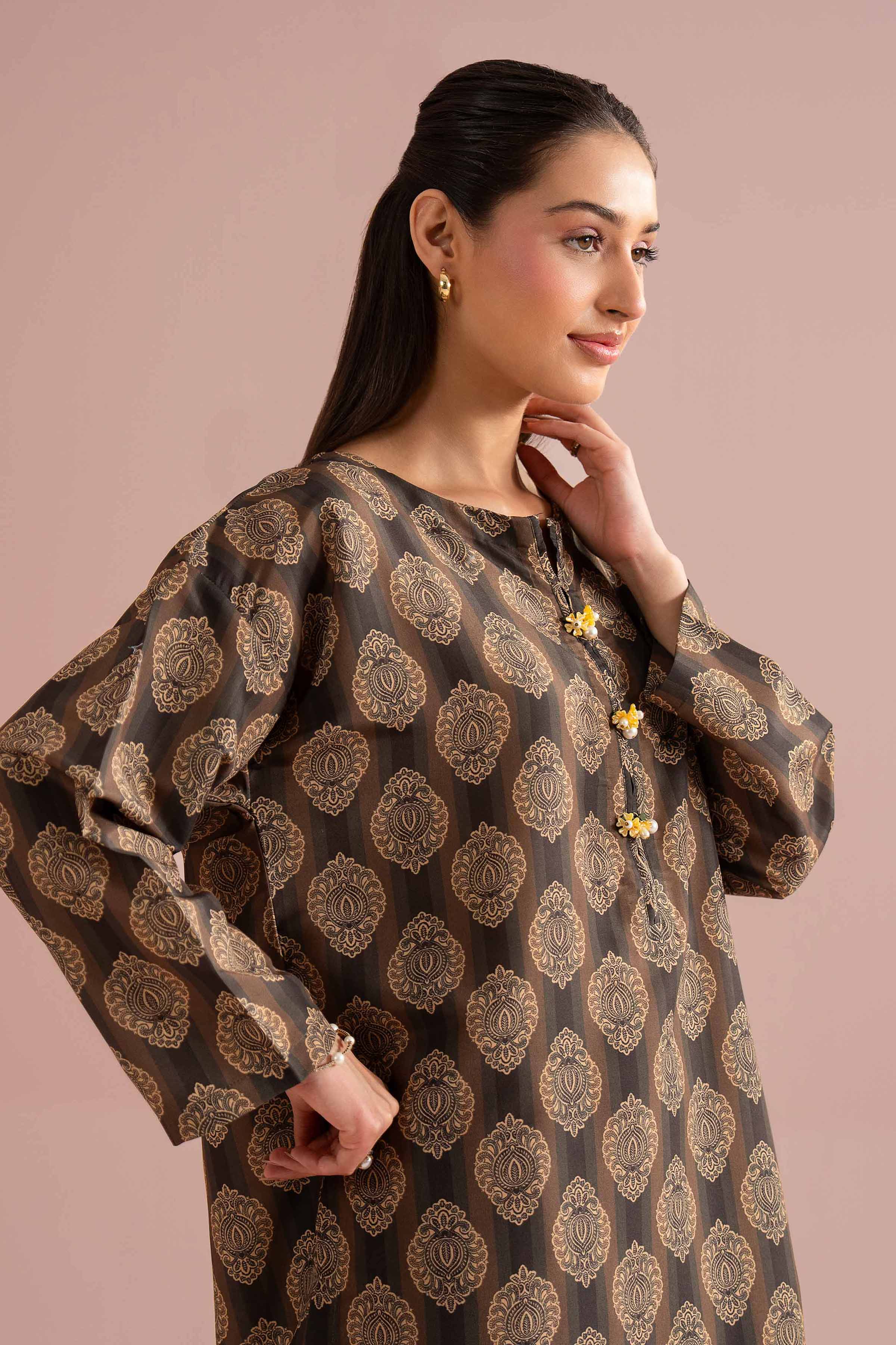 NishatUK - Brown Embroidered Lawn 2-piece ready to wear Dress