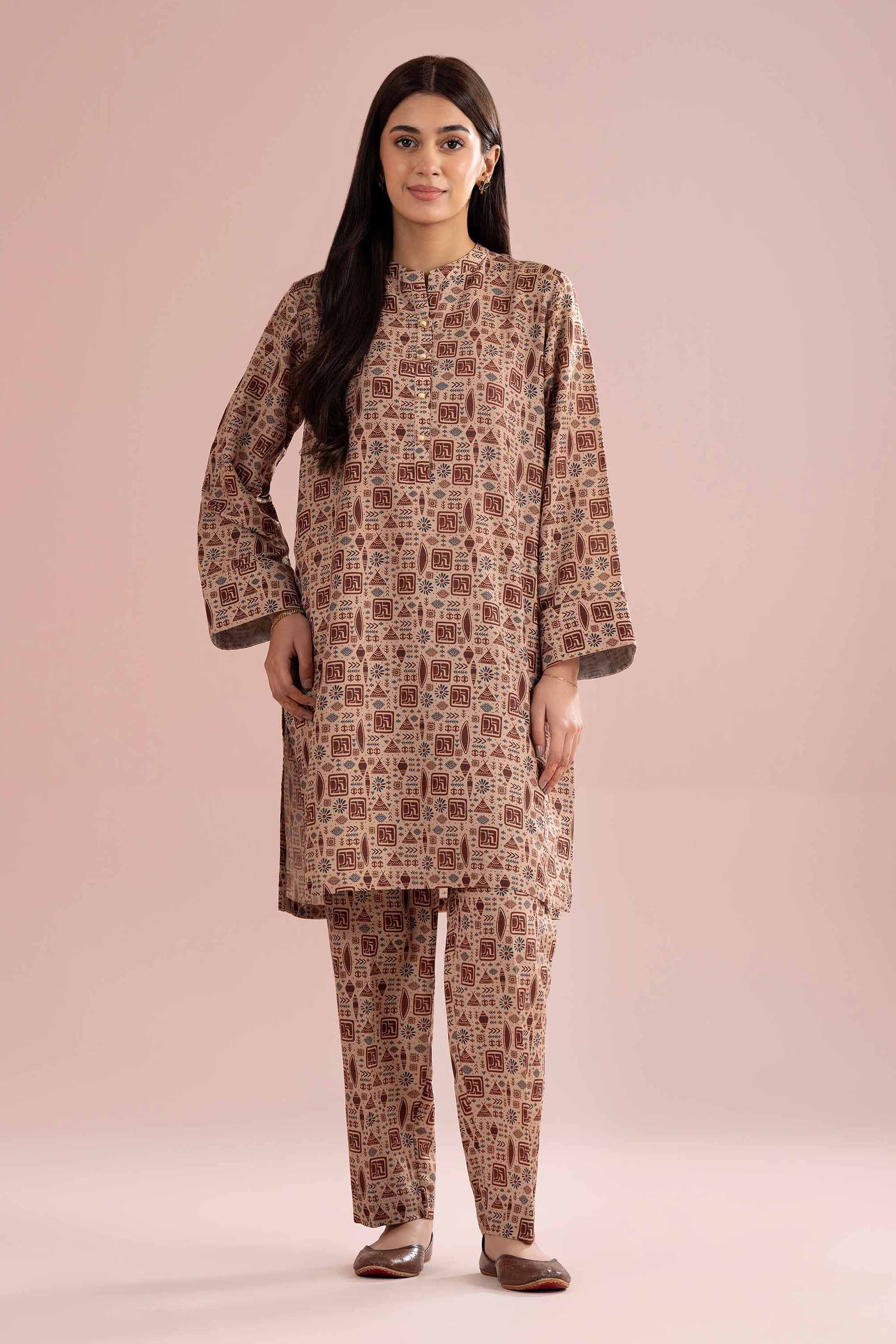 NishatUK - Brown Printed Lawn  ready to wear Dress
