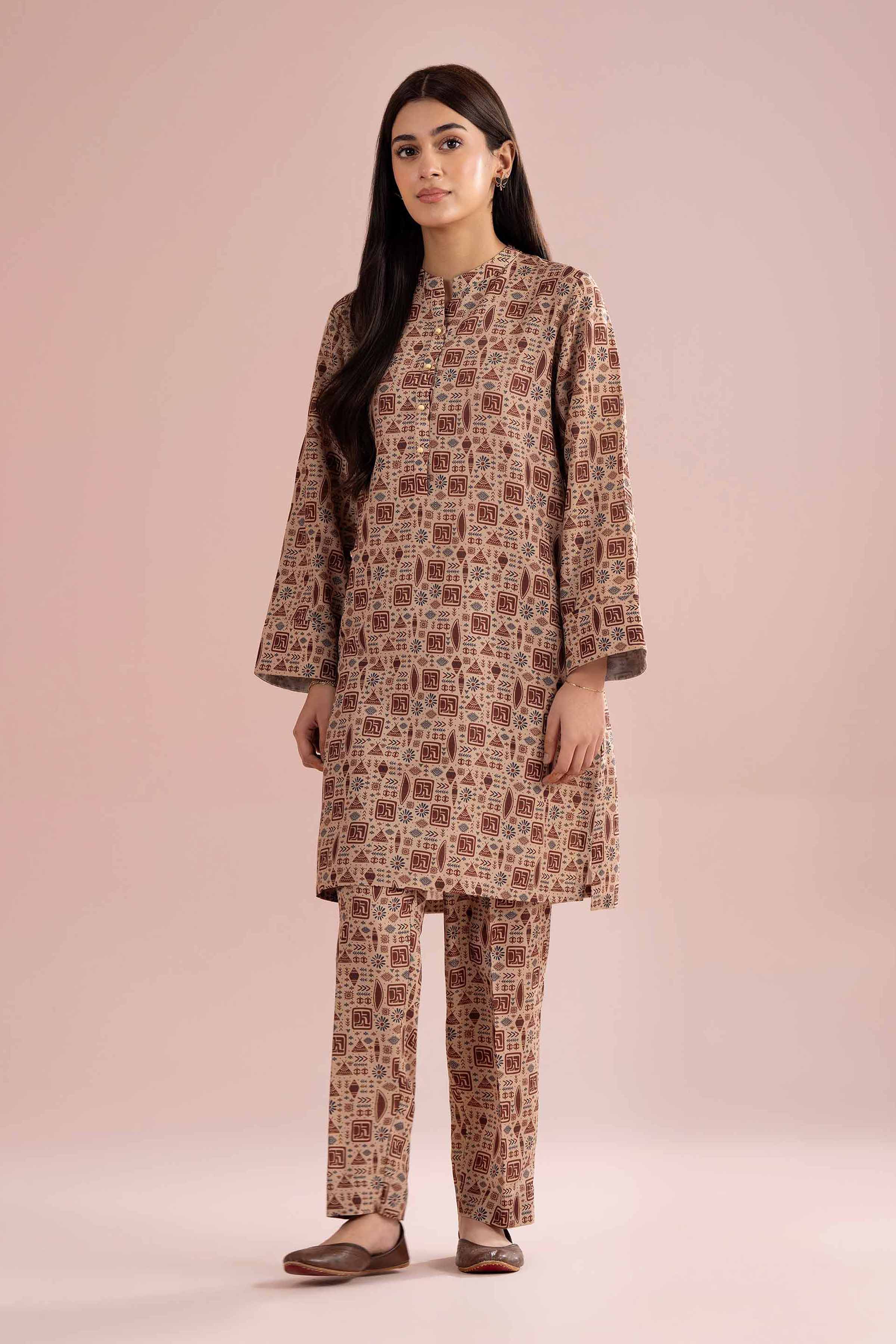 NishatUK - Brown Printed Lawn  ready to wear Dress