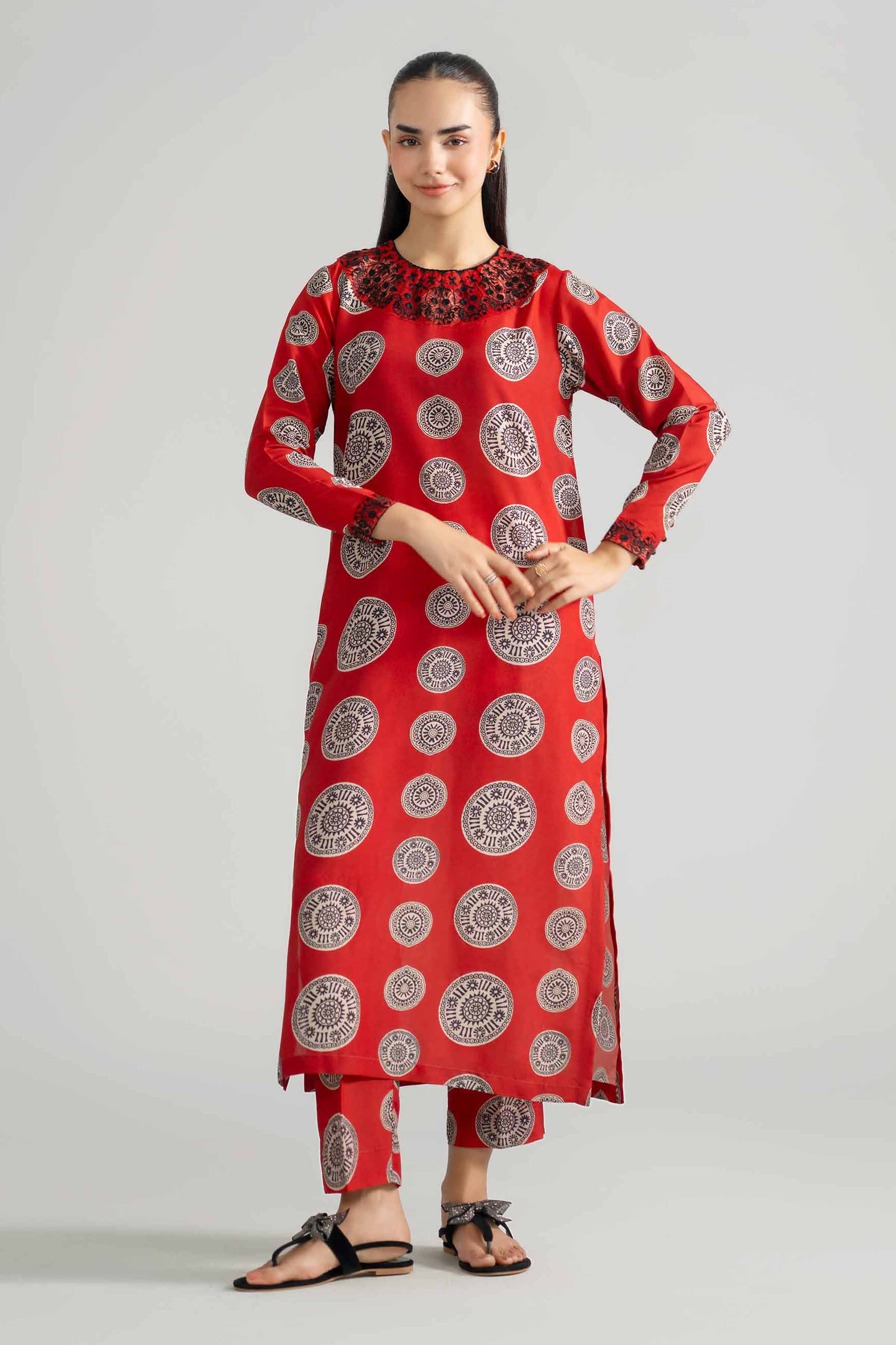 Nishat UK - Red Printed Lawn 2-piece ready to wear Dress