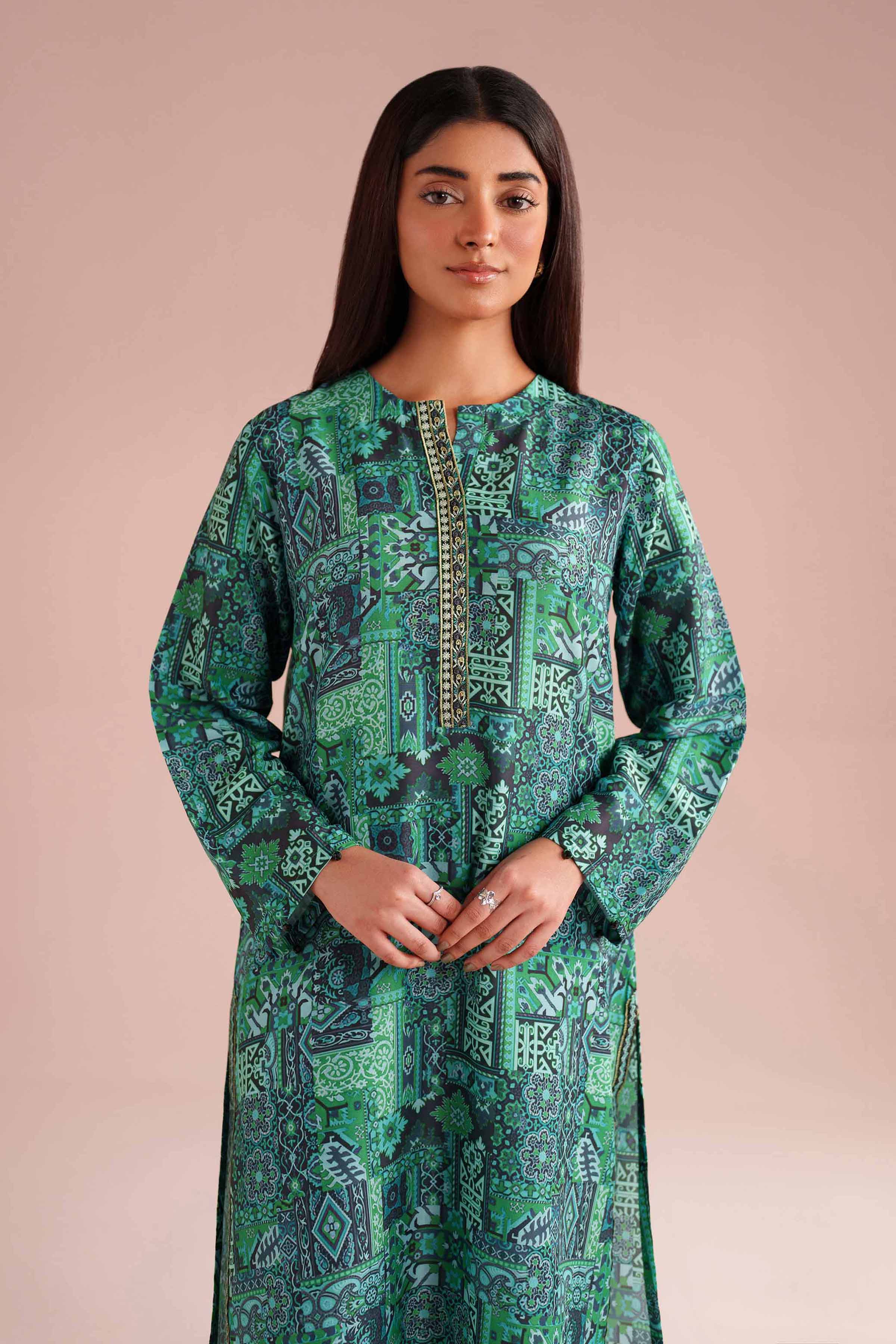 NishatUK - Green Embroidered Lawn 2-piece ready to wear Dress