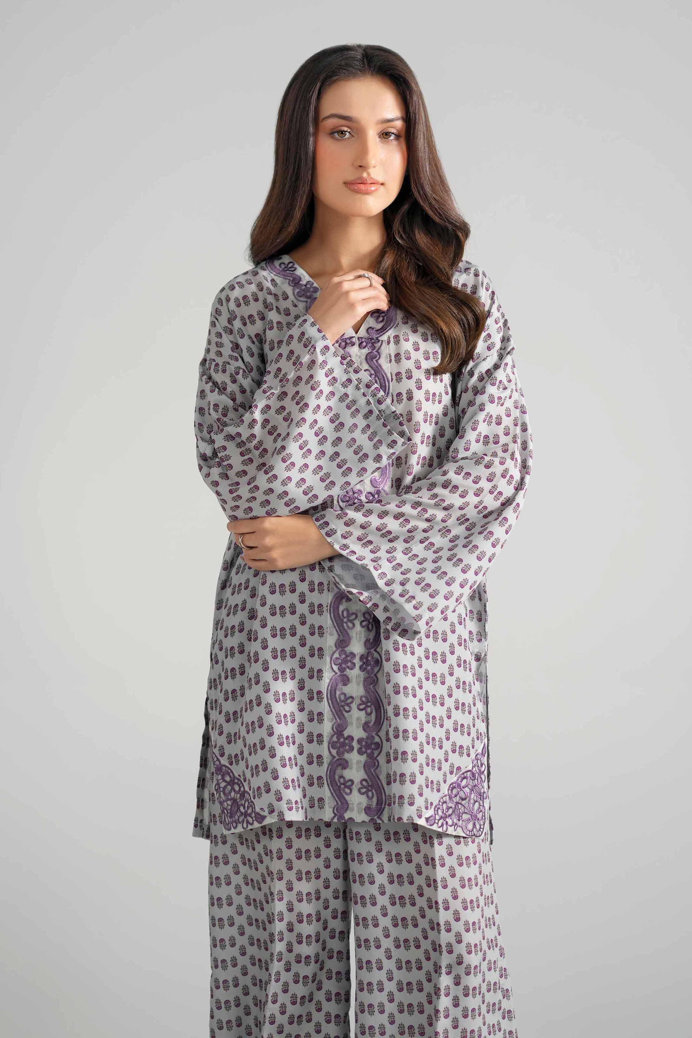 Nishat UK - Grey Printed Lawn 2-piece ready to wear Dress