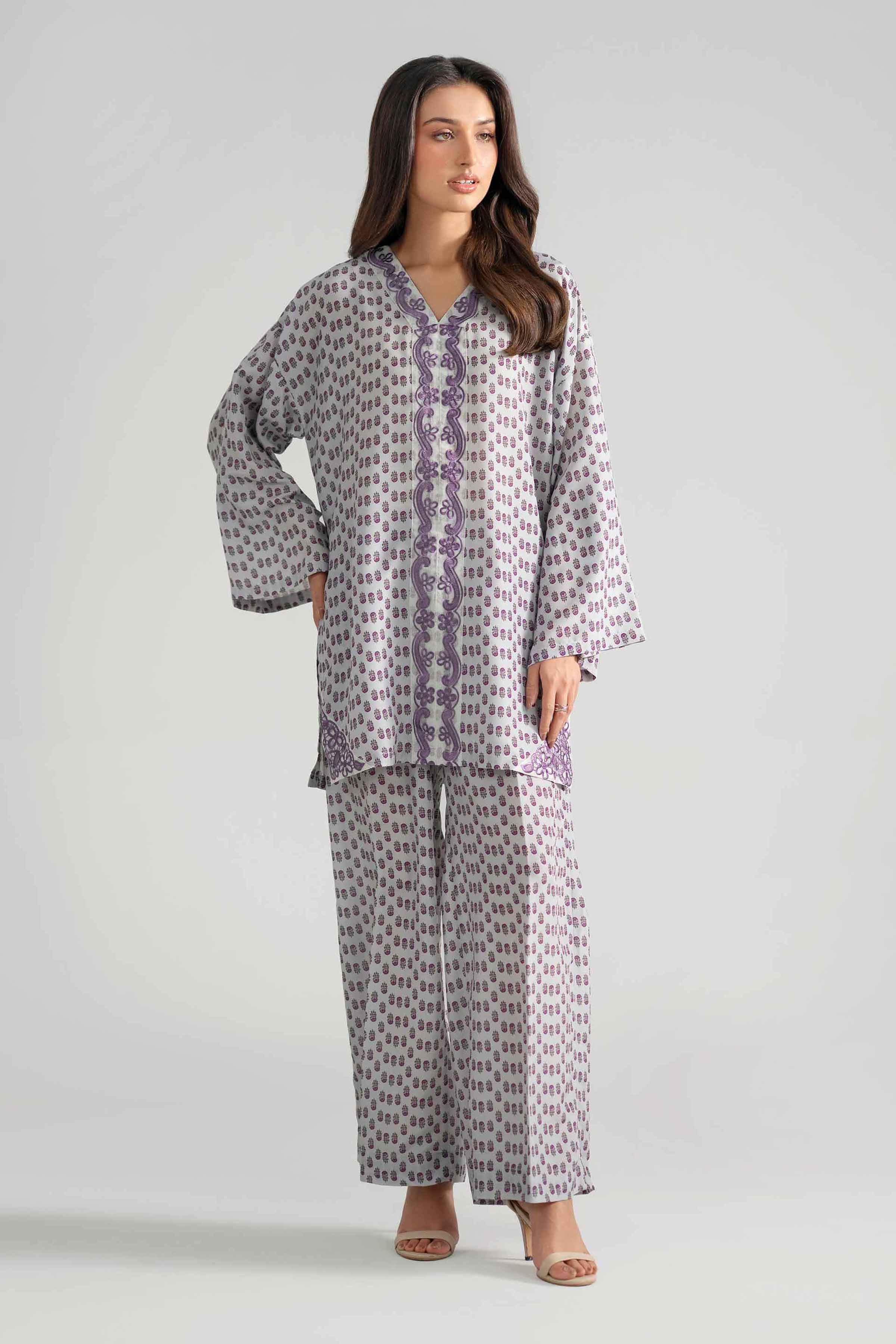 Nishat UK - Grey Printed Lawn 2-piece ready to wear Dress