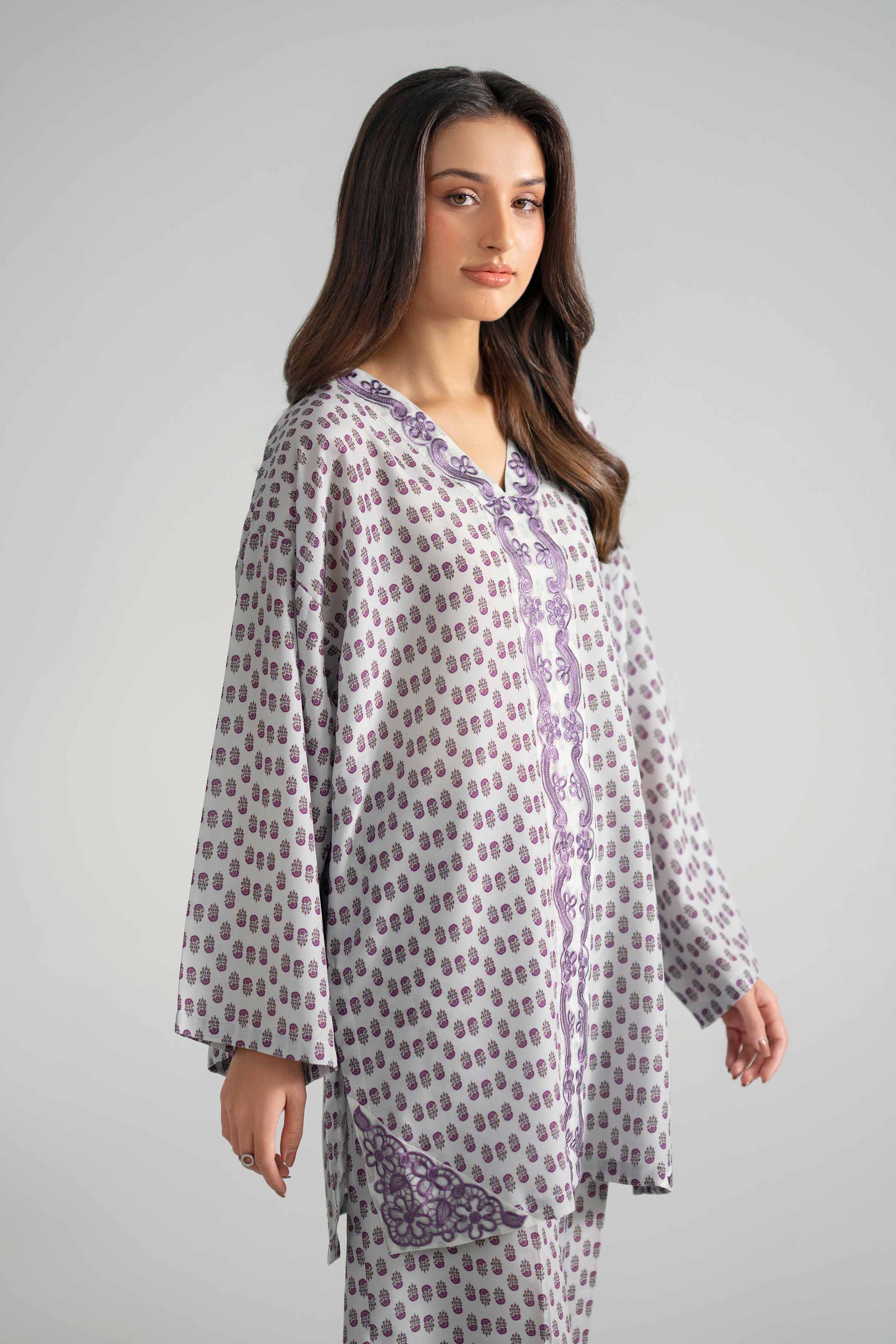 Nishat UK - Grey Printed Lawn 2-piece ready to wear Dress