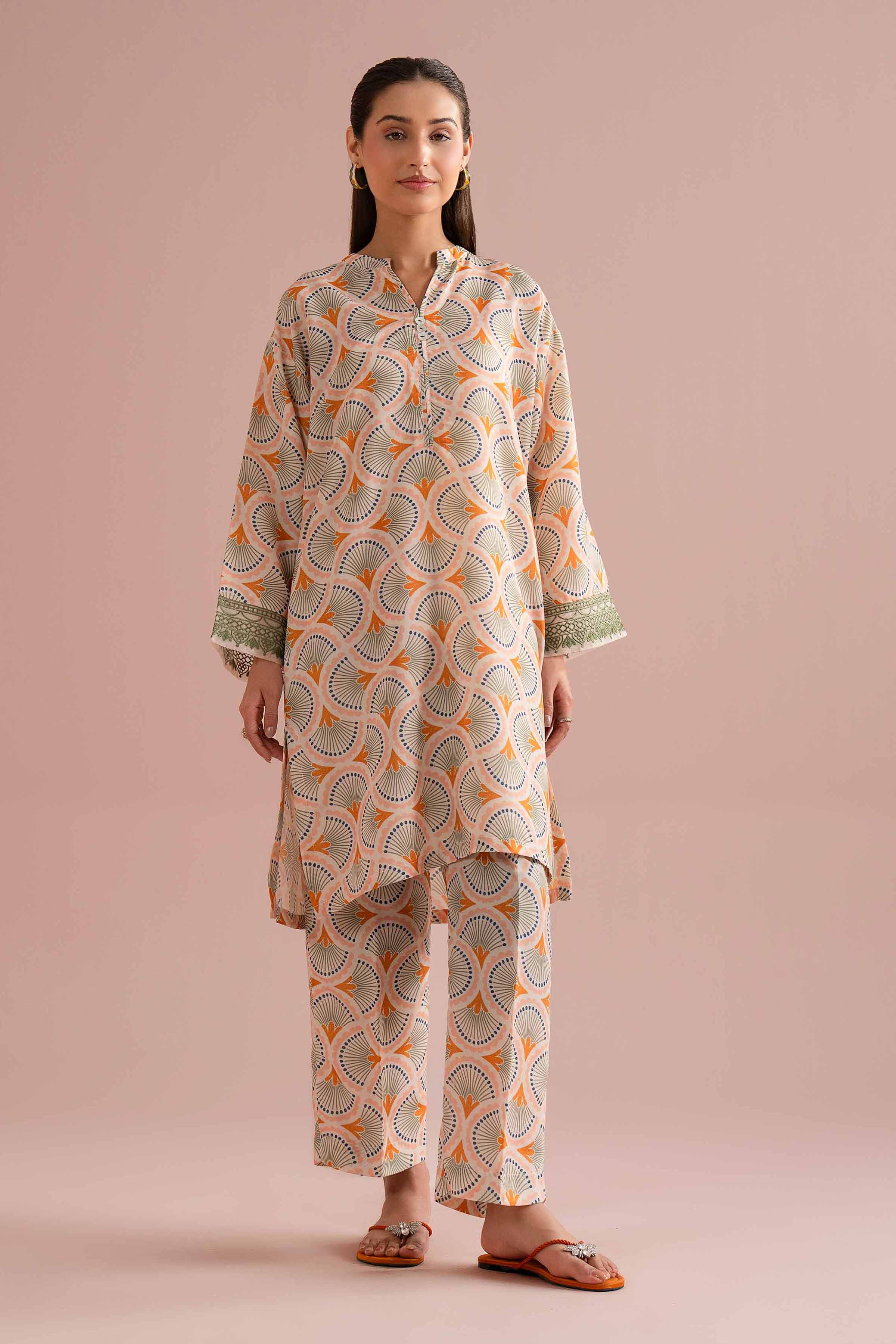 Nishat UK - Orange Embroidered Lawn 2-piece ready to wear Dress