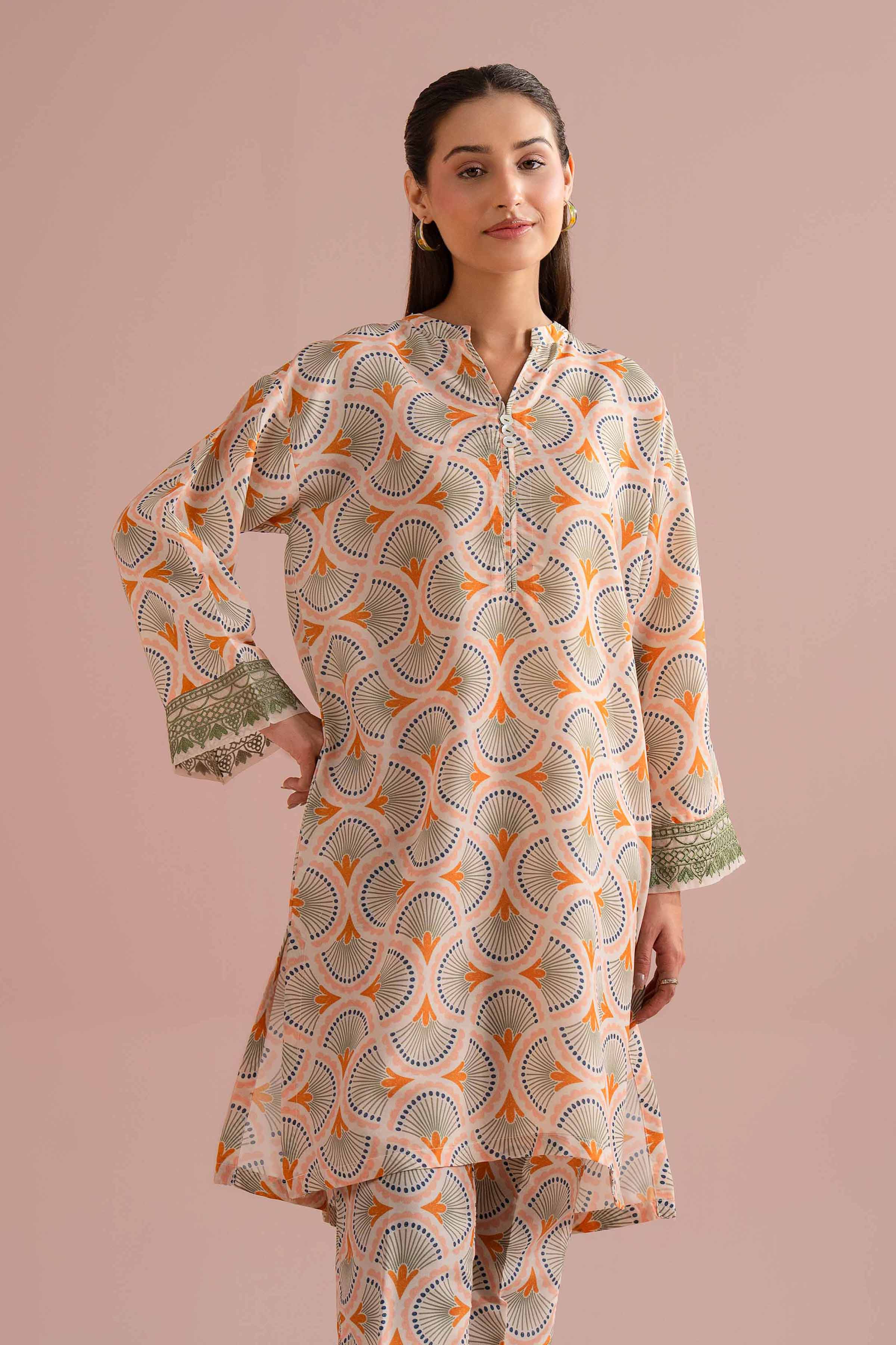 Nishat UK - Orange Embroidered Lawn 2-piece ready to wear Dress