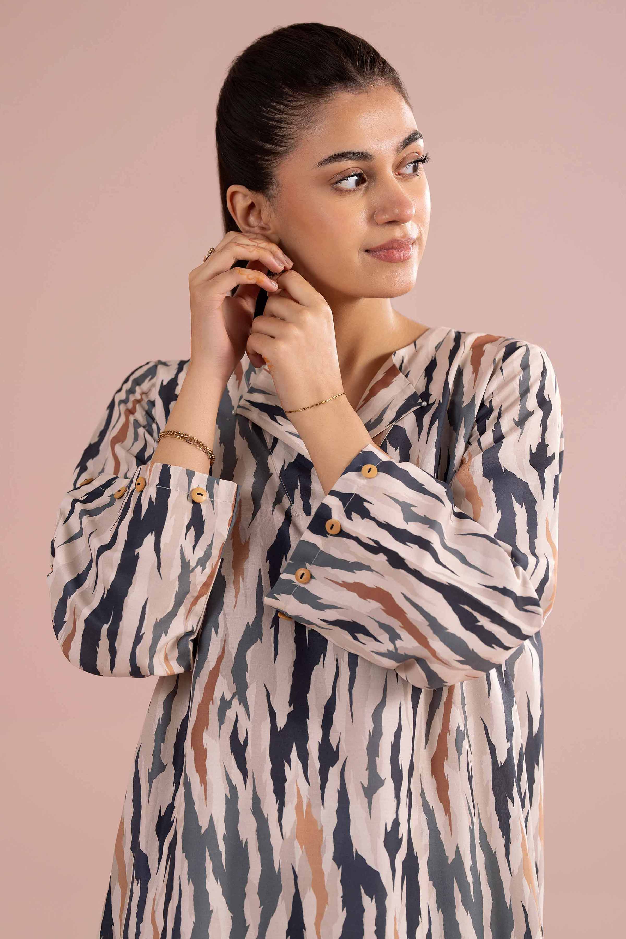 NishatUK - Off White Printed Lawn  ready to wear Dress