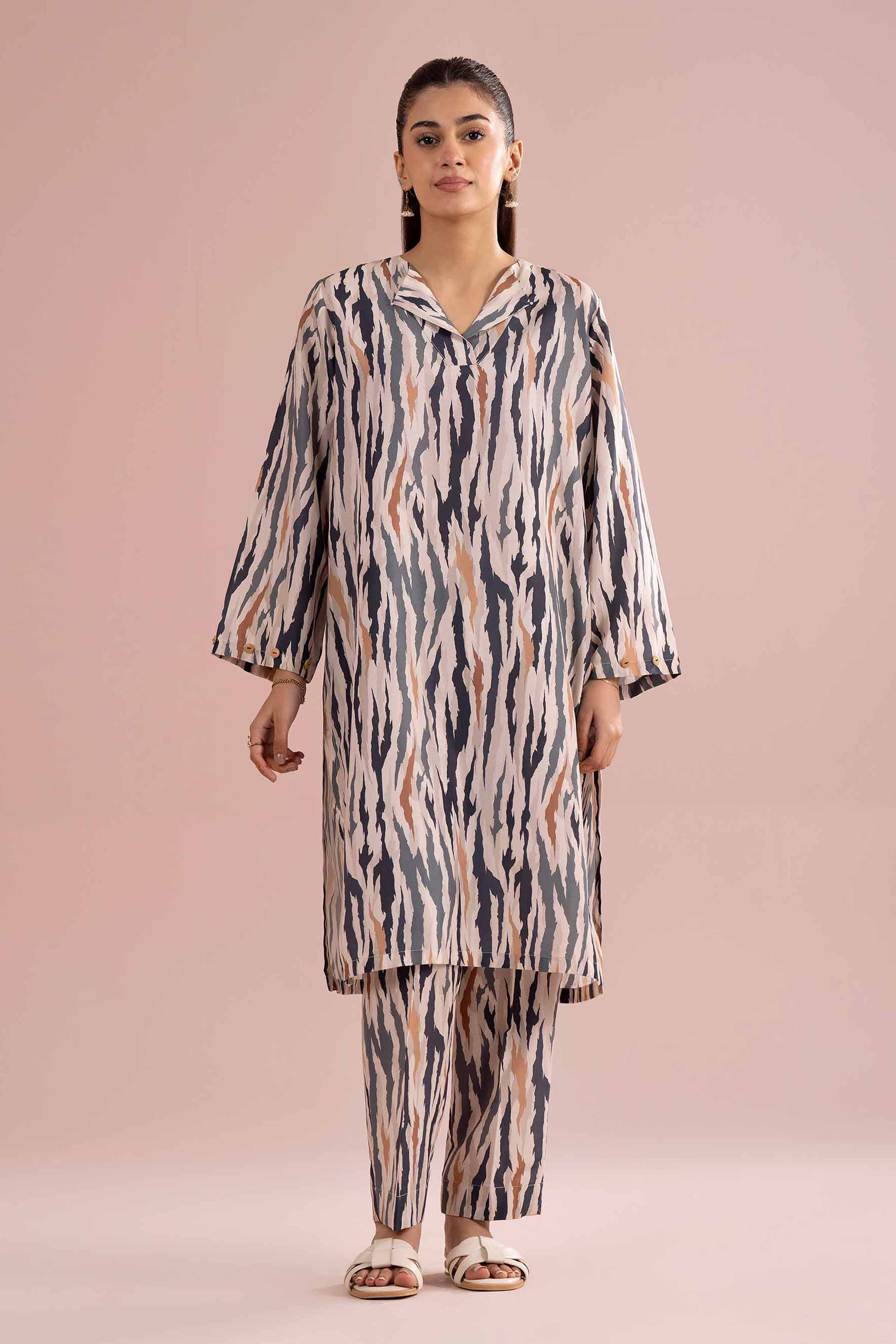 NishatUK - Off White Printed Lawn  ready to wear Dress