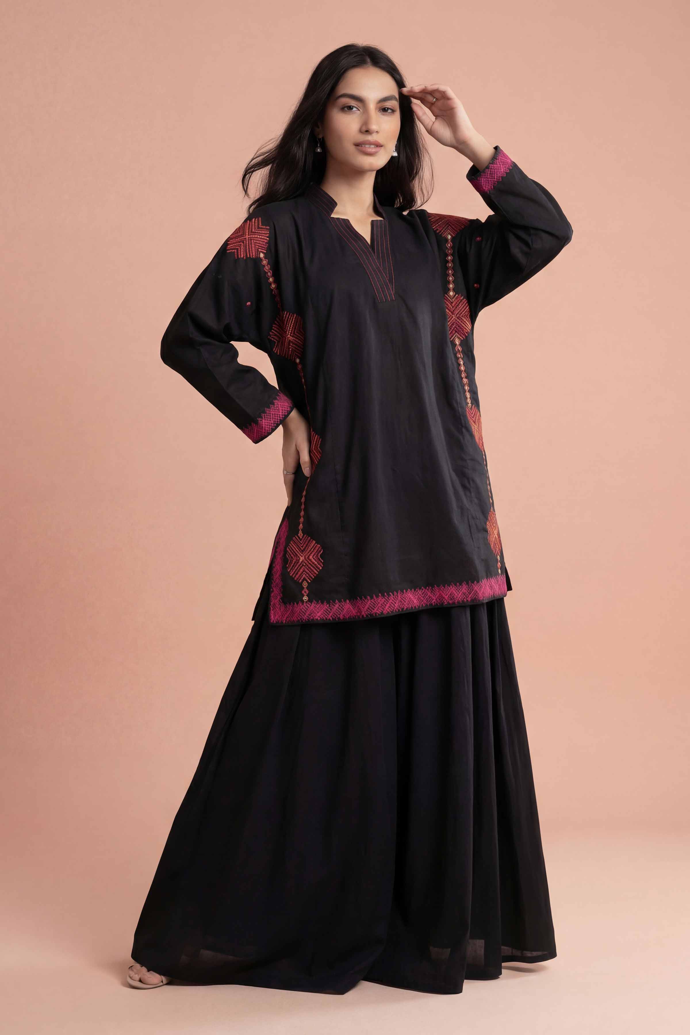 NishatUK - Black Embroidered Cambric 1-piece ready to wear kurta