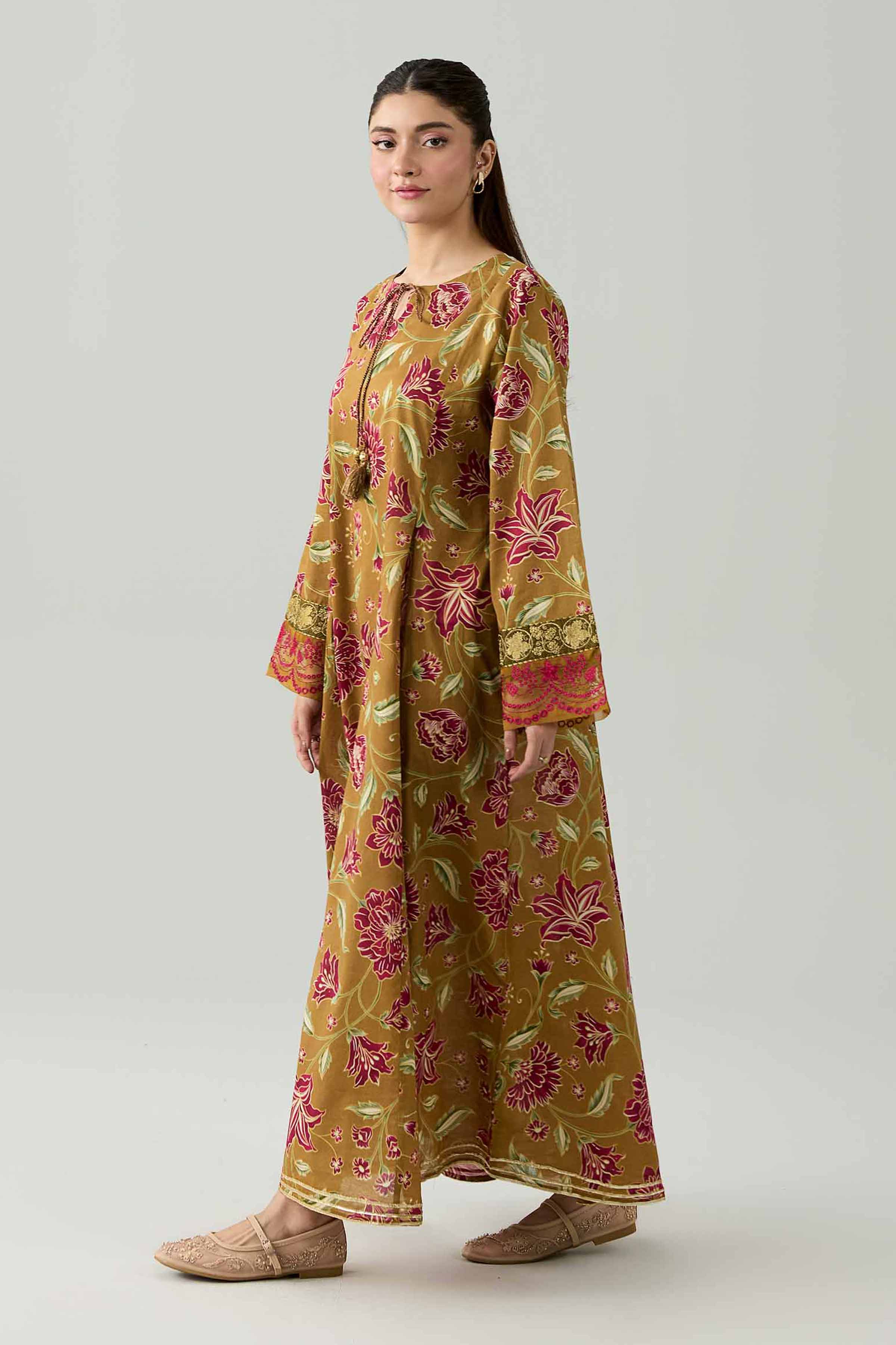 Nishat UK - Brown Embroidered Lawn 1 Piece ready to wear Shirt