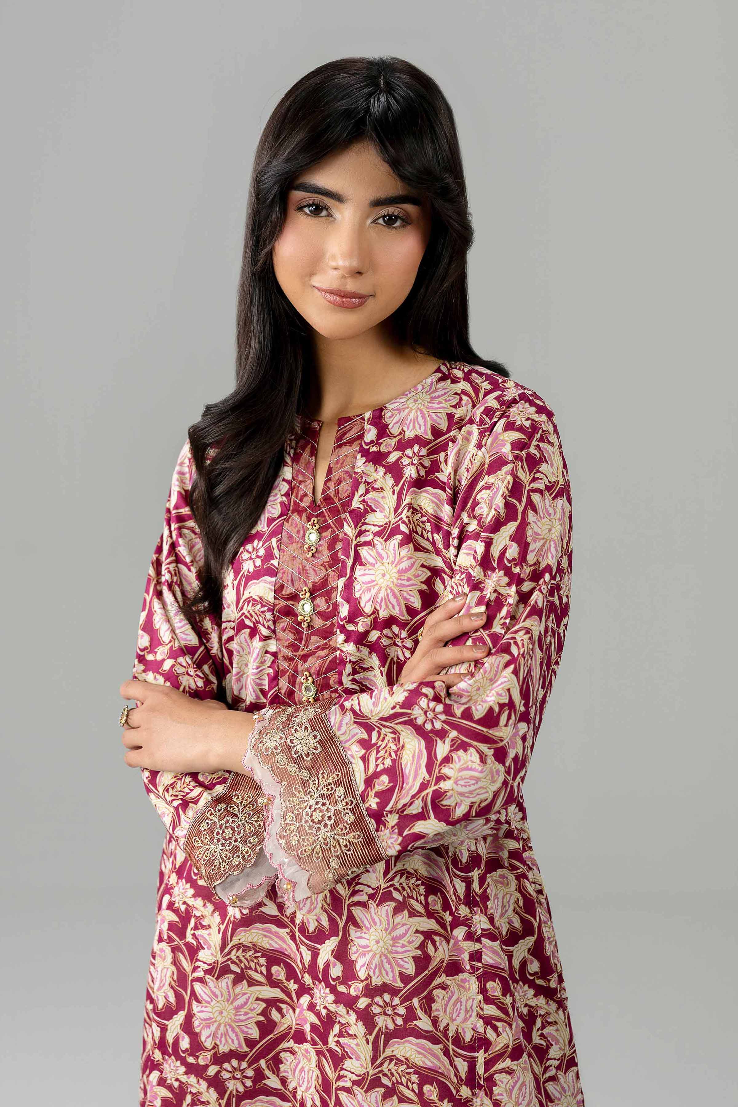 Nishat UK - Red Embroidered Lawn 1 Piece ready to wear Shirt