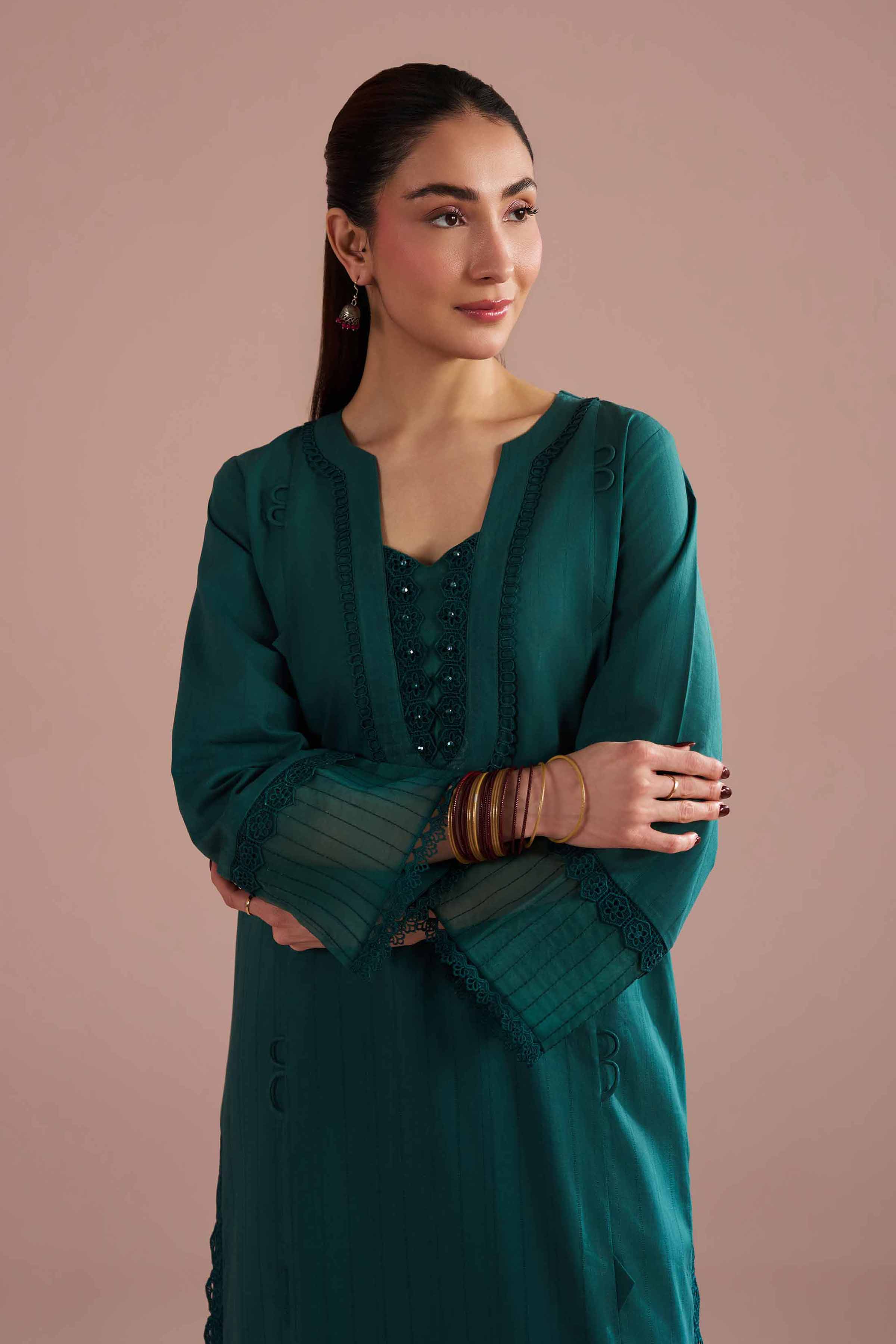 NishatUK - Green Solids Dobby 2-piece ready to wear Dress