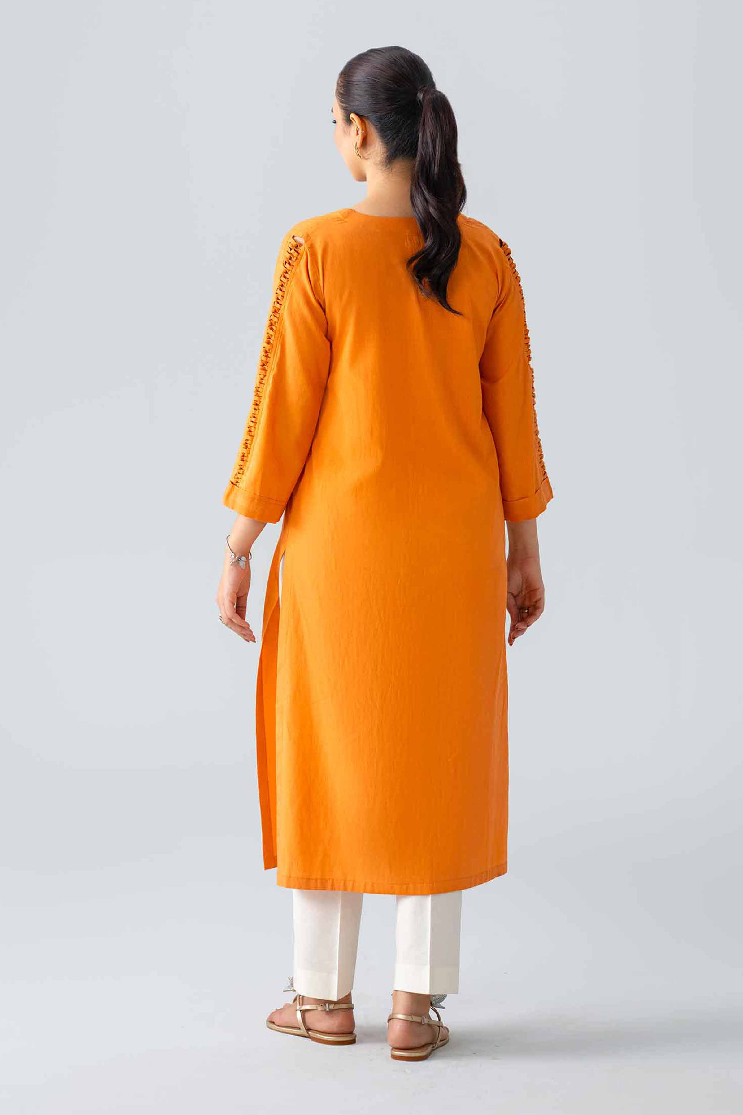 Nishat UK - Orange Embroidered Cotton 1 Piece ready to wear Shirt