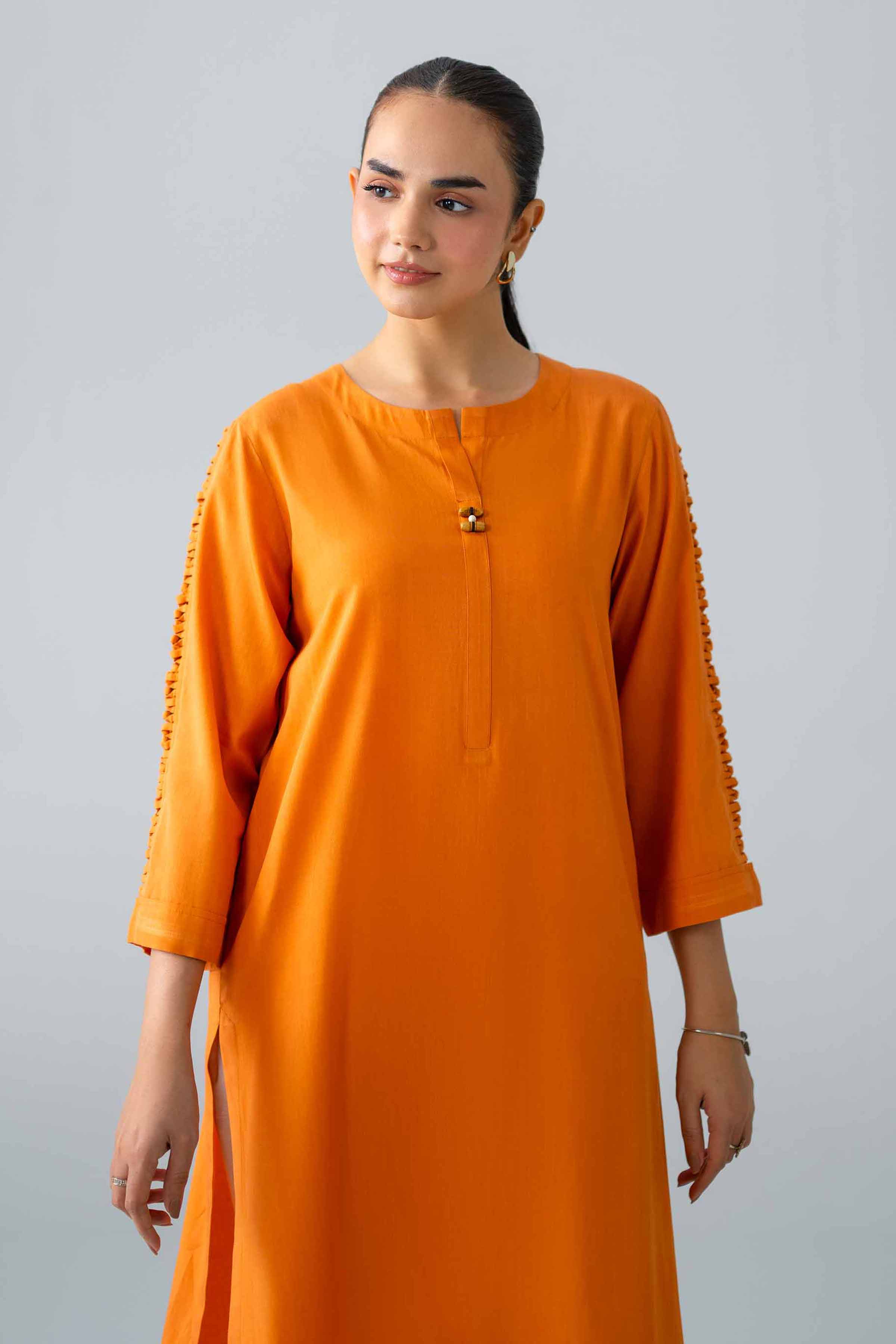 Nishat UK - Orange Embroidered Cotton 1 Piece ready to wear Shirt