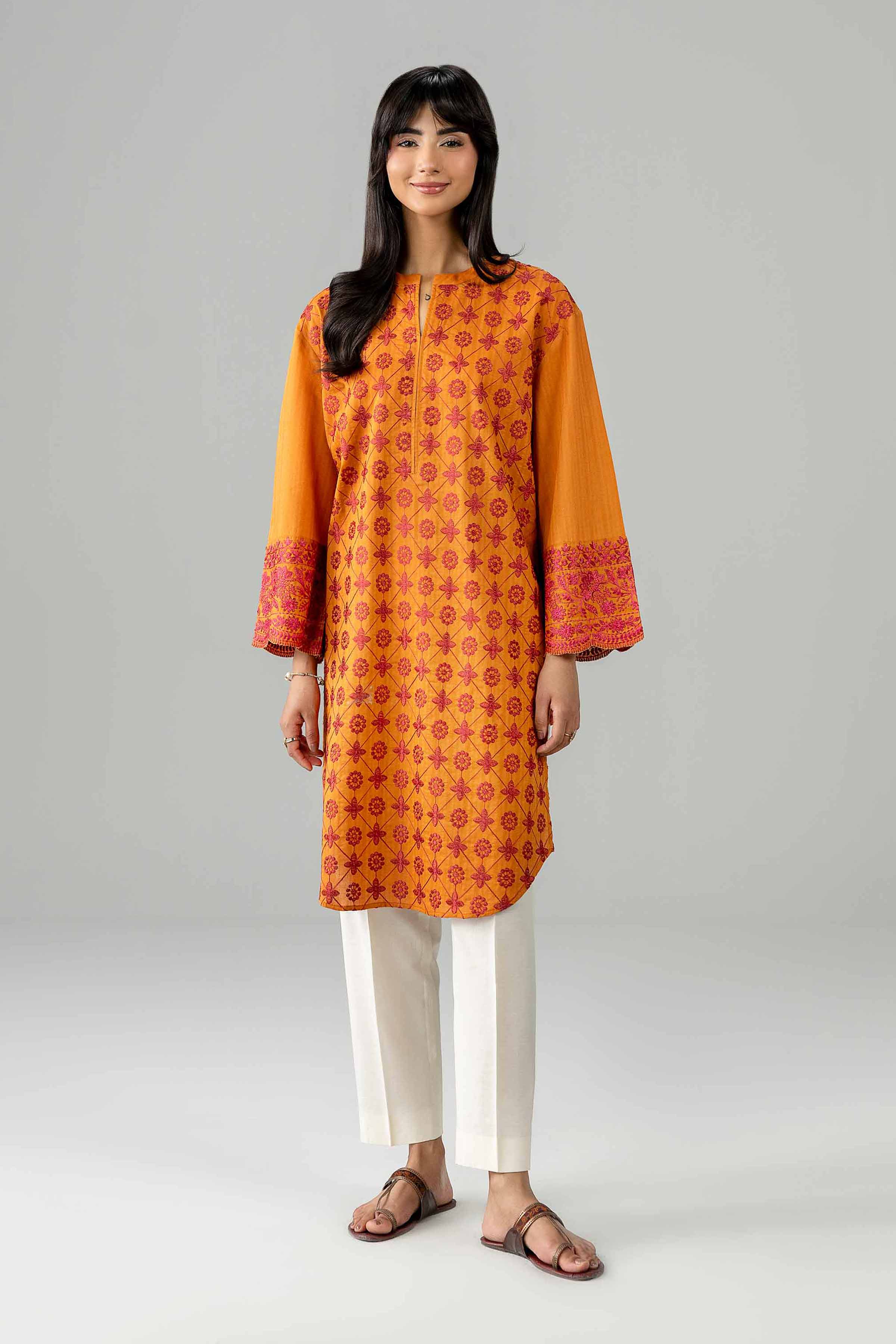Nishat UK - Orange Embroidered Dobby 1 Piece Ready To Wear Shirt