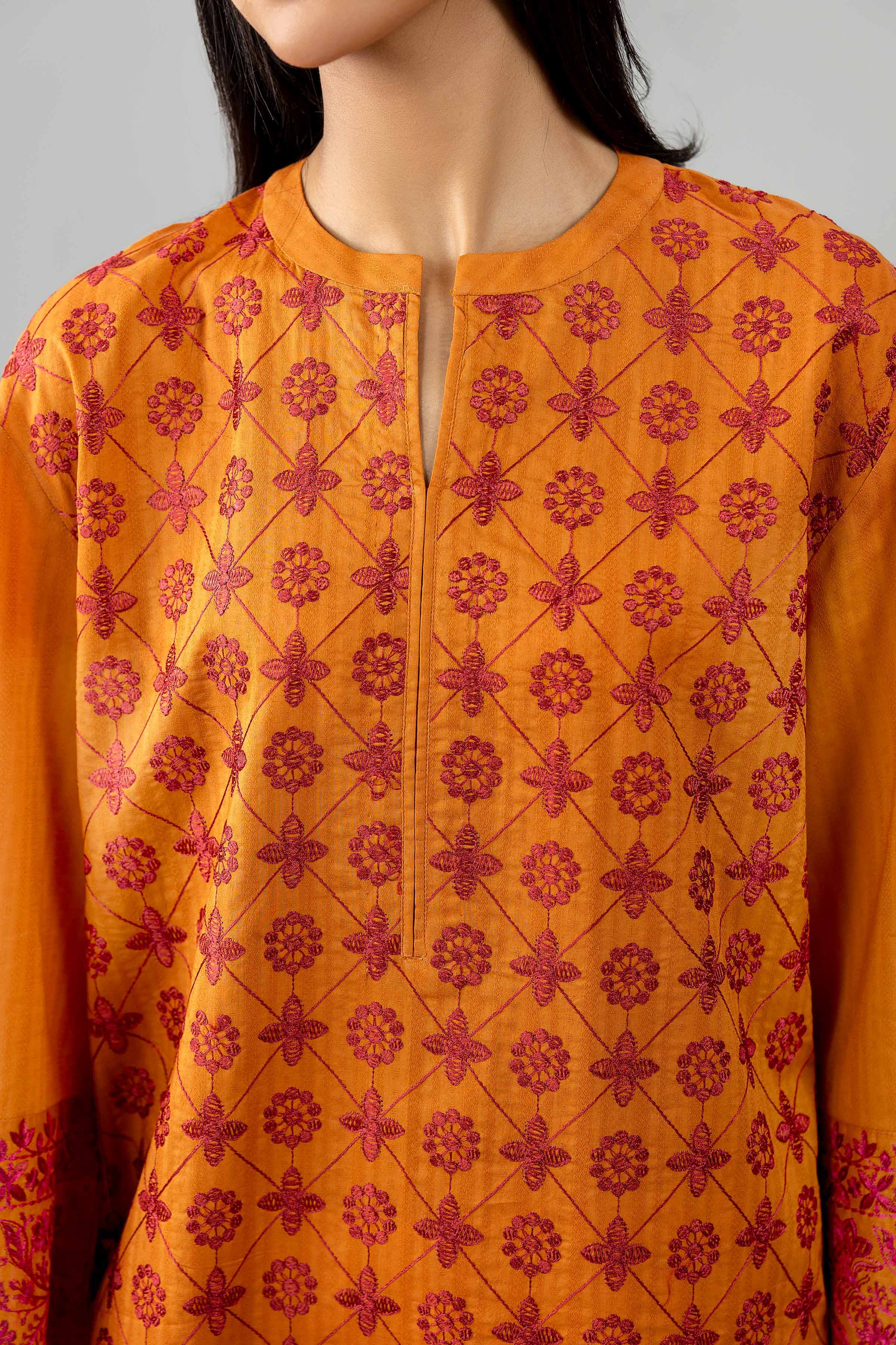 Nishat UK - Orange Embroidered Dobby 1 Piece Ready To Wear Shirt