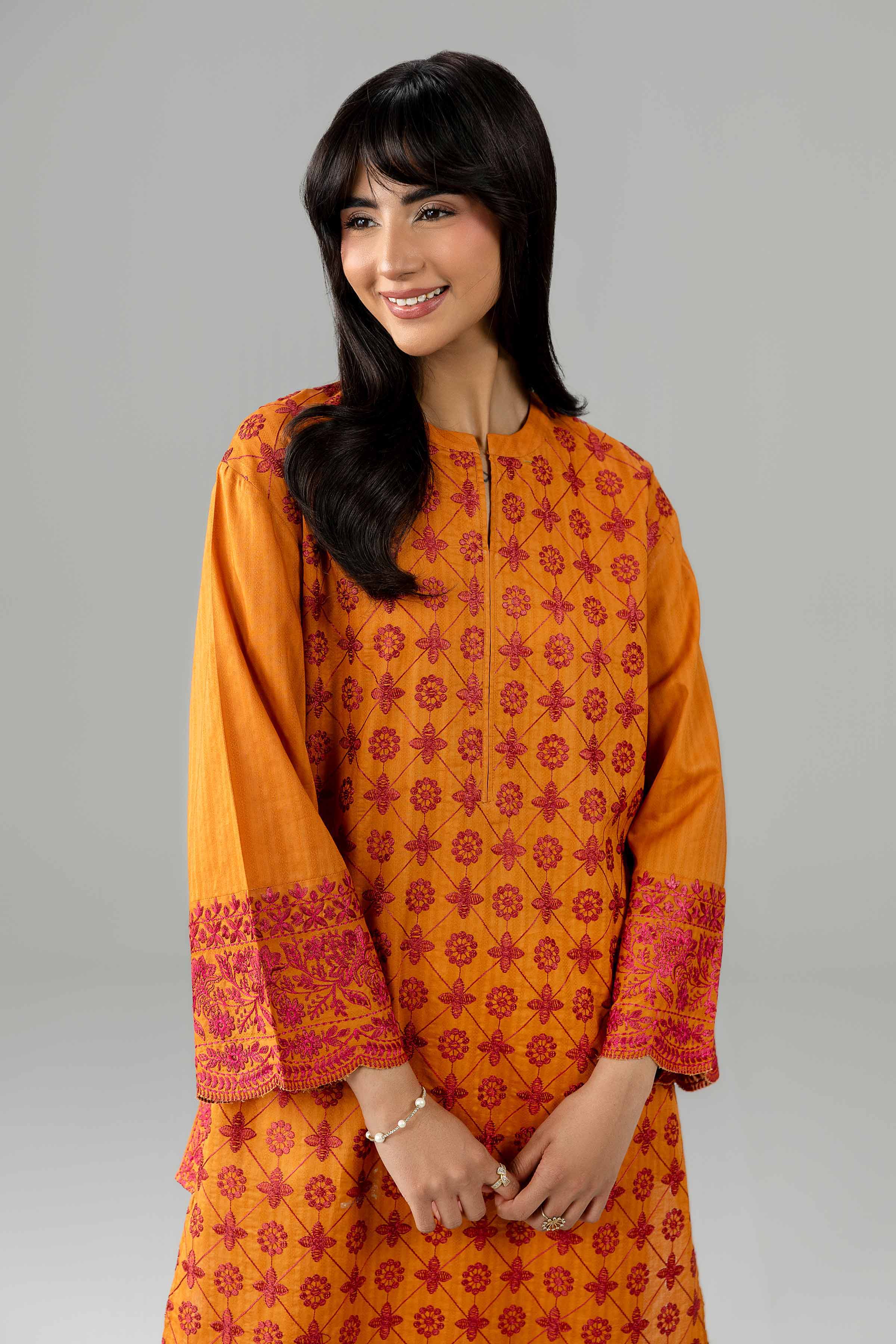 Nishat UK - Orange Embroidered Dobby 1 Piece Ready To Wear Shirt
