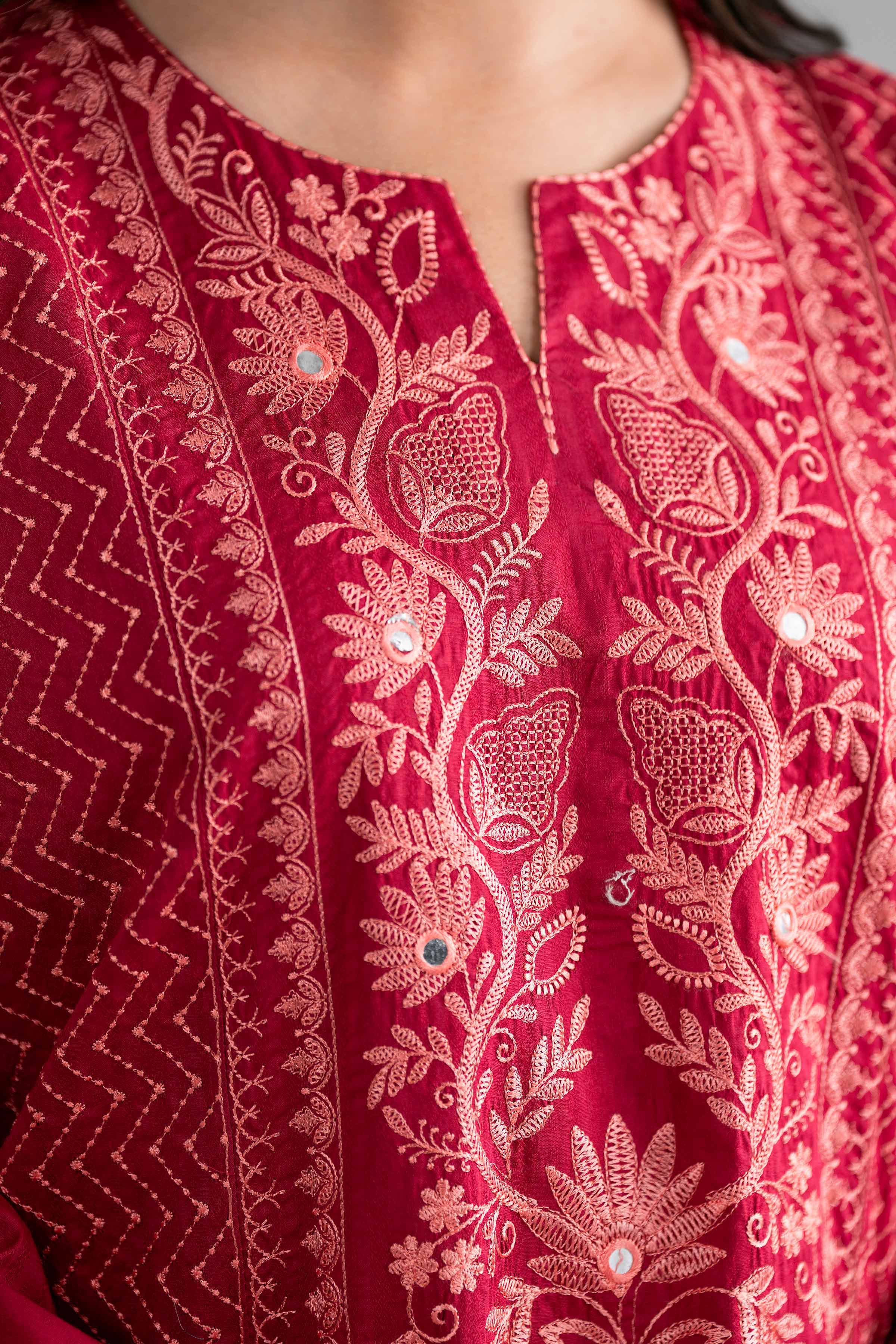 Nishat UK - Red Embroidered Dobby 1-piece ready to wear Shirt