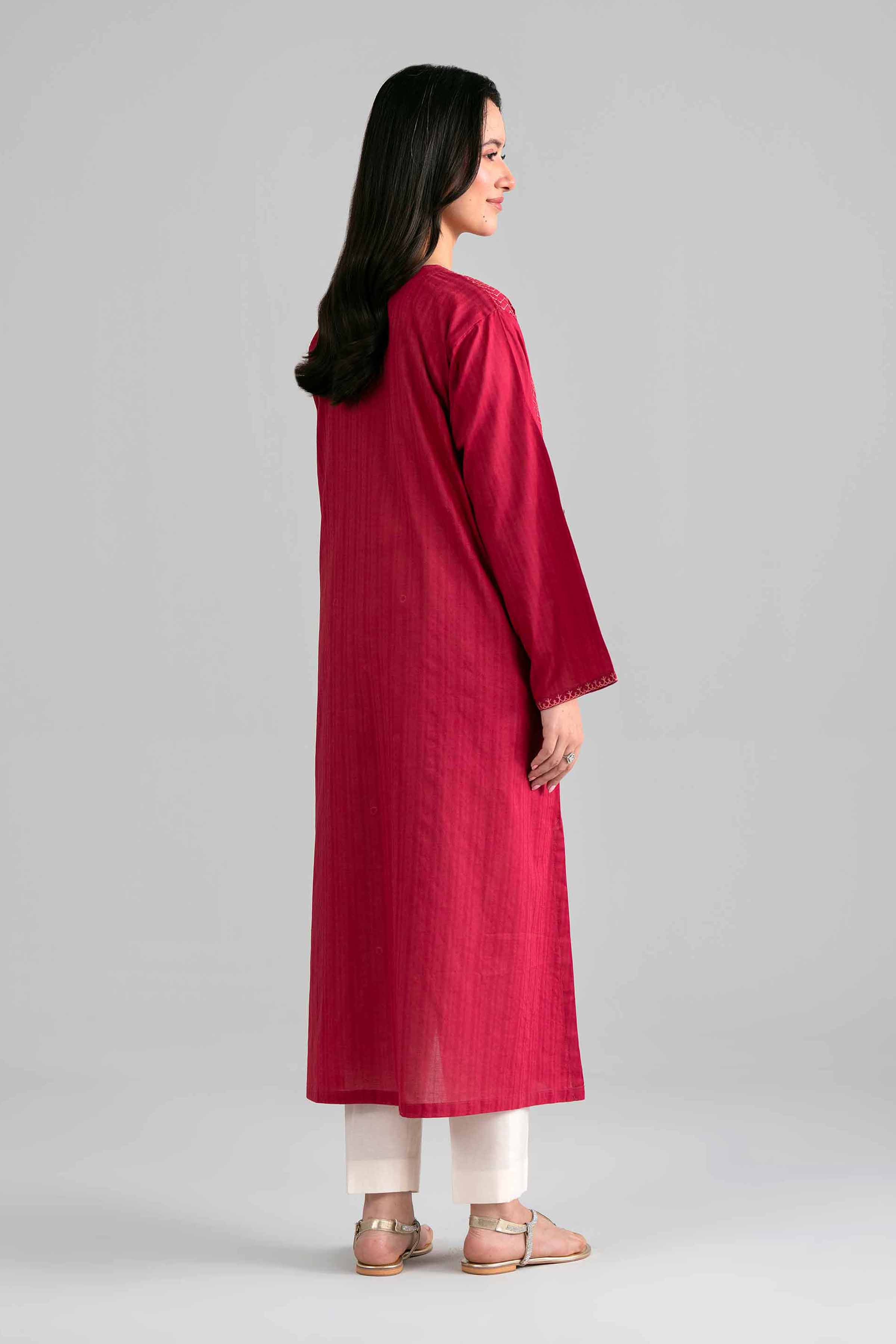 Nishat UK - Red Embroidered Dobby 1-piece ready to wear Shirt