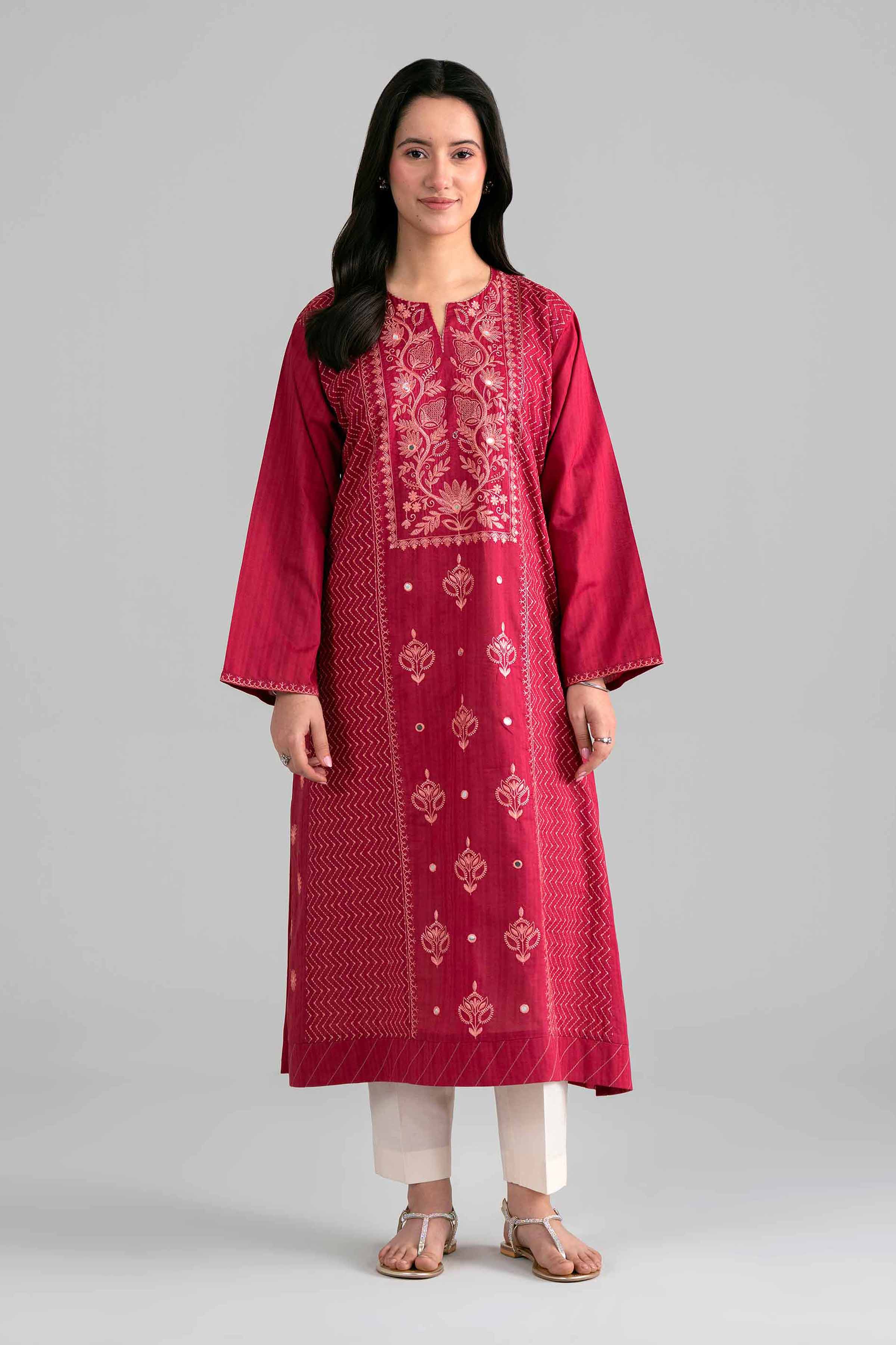 Nishat UK - Red Embroidered Dobby 1-piece ready to wear Shirt