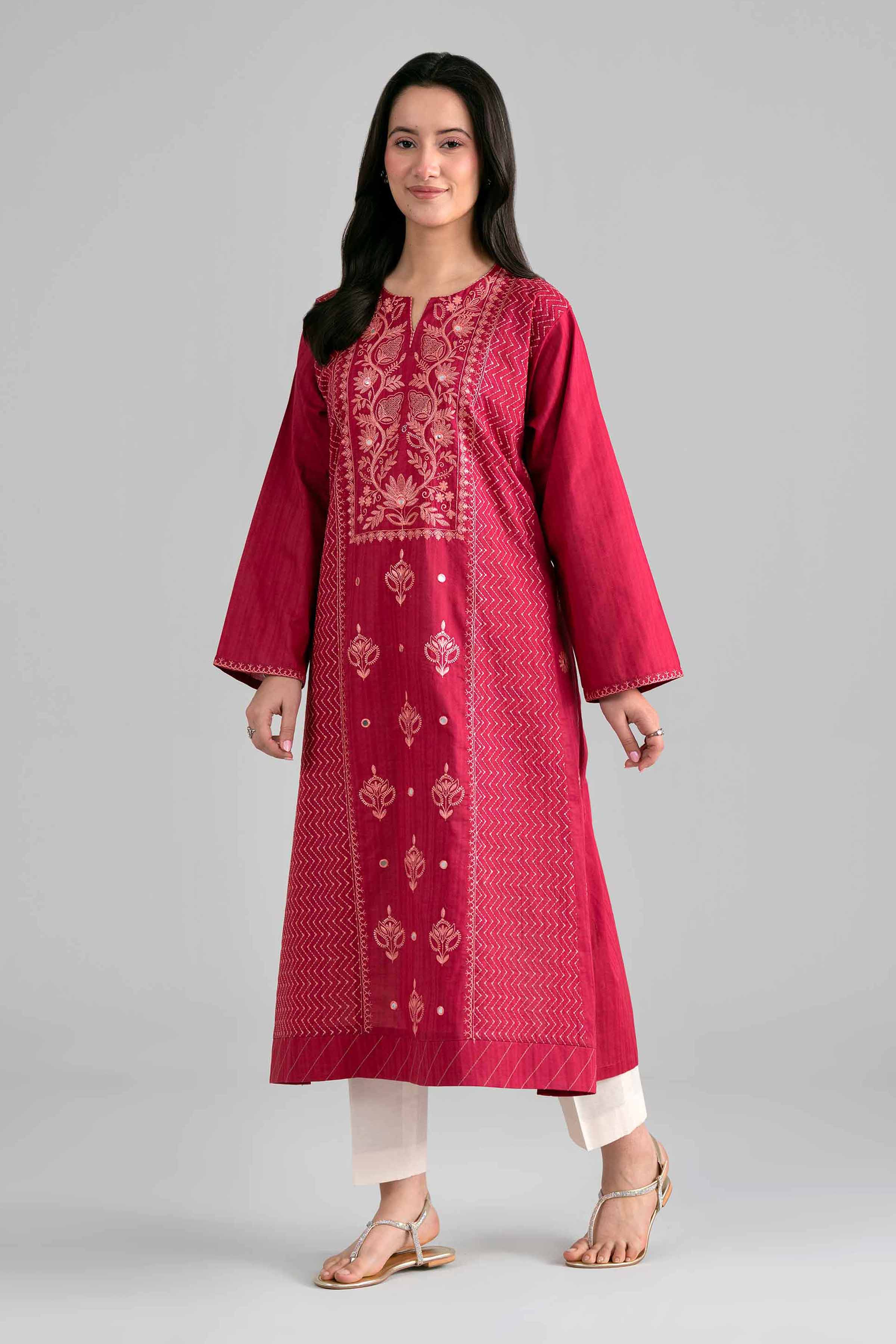 Nishat UK - Red Embroidered Dobby 1-piece ready to wear Shirt