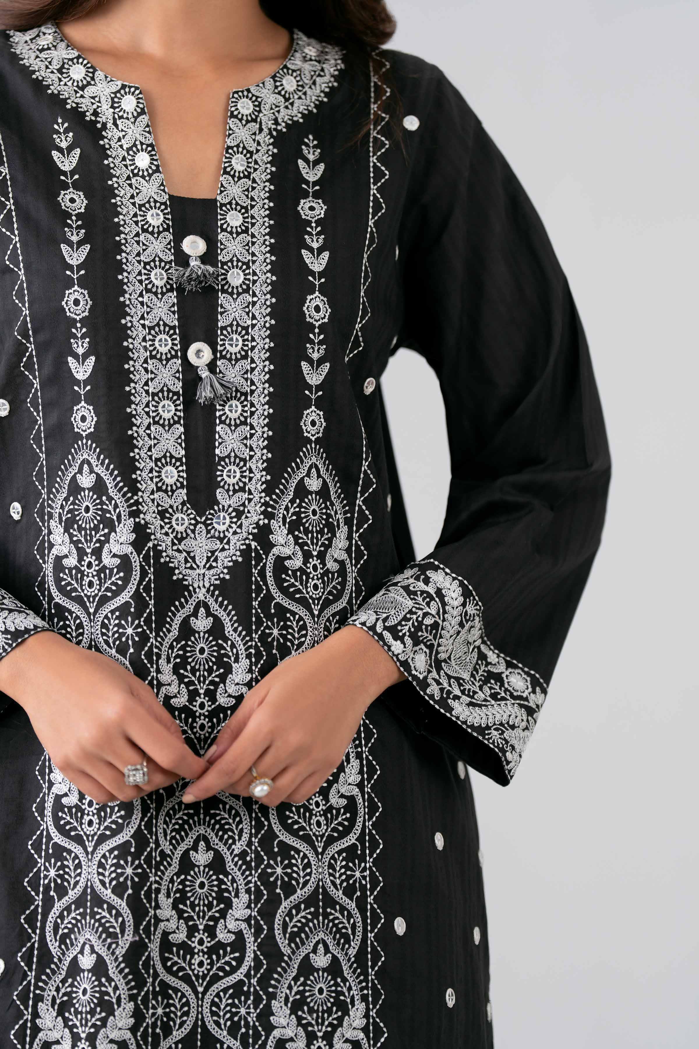 Nishat UK - Black Embroidered Dobby 1 Piece Ready To Wear Shirt