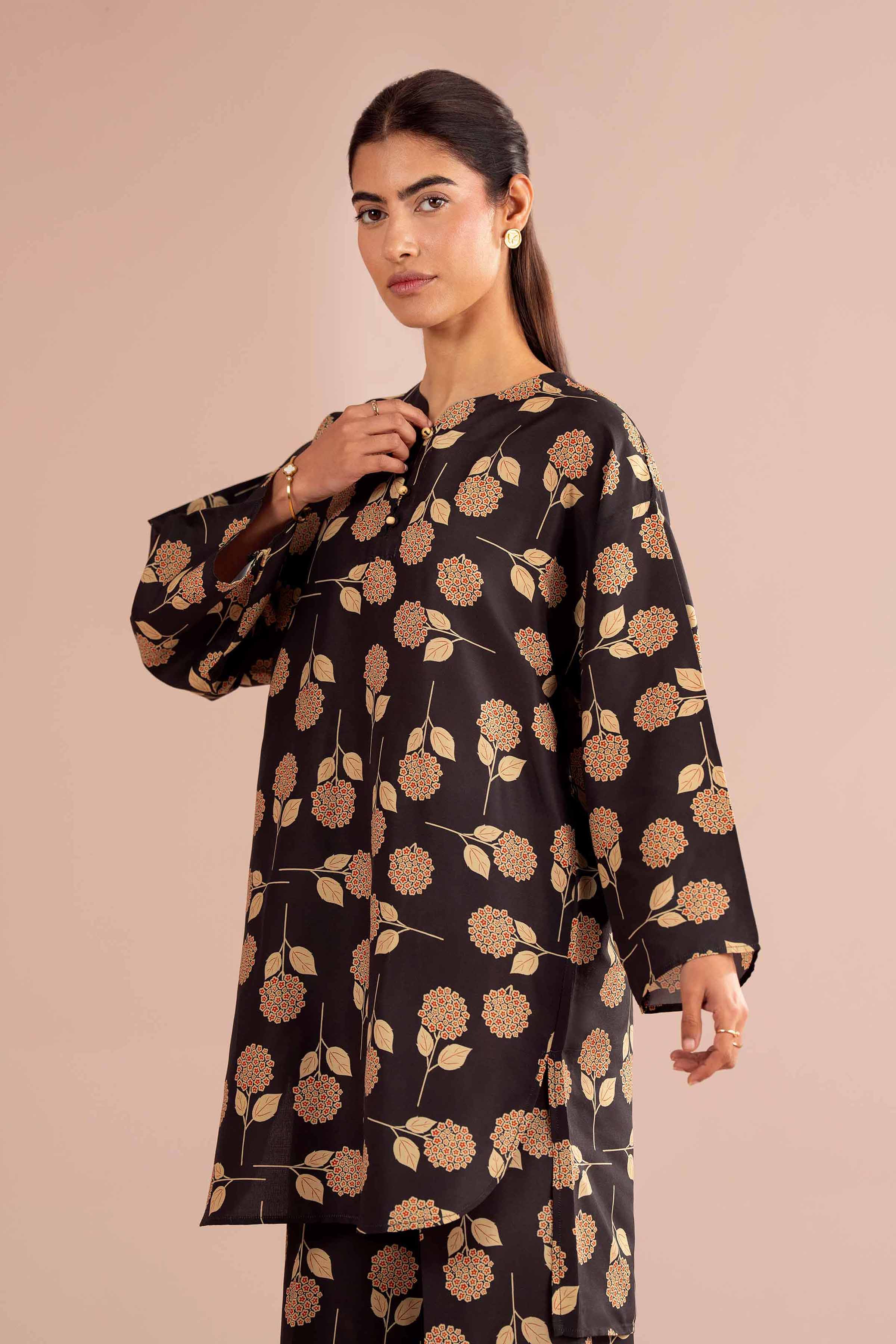 NishatUK - Black Printed Lawn 2-piece ready to wear Dress