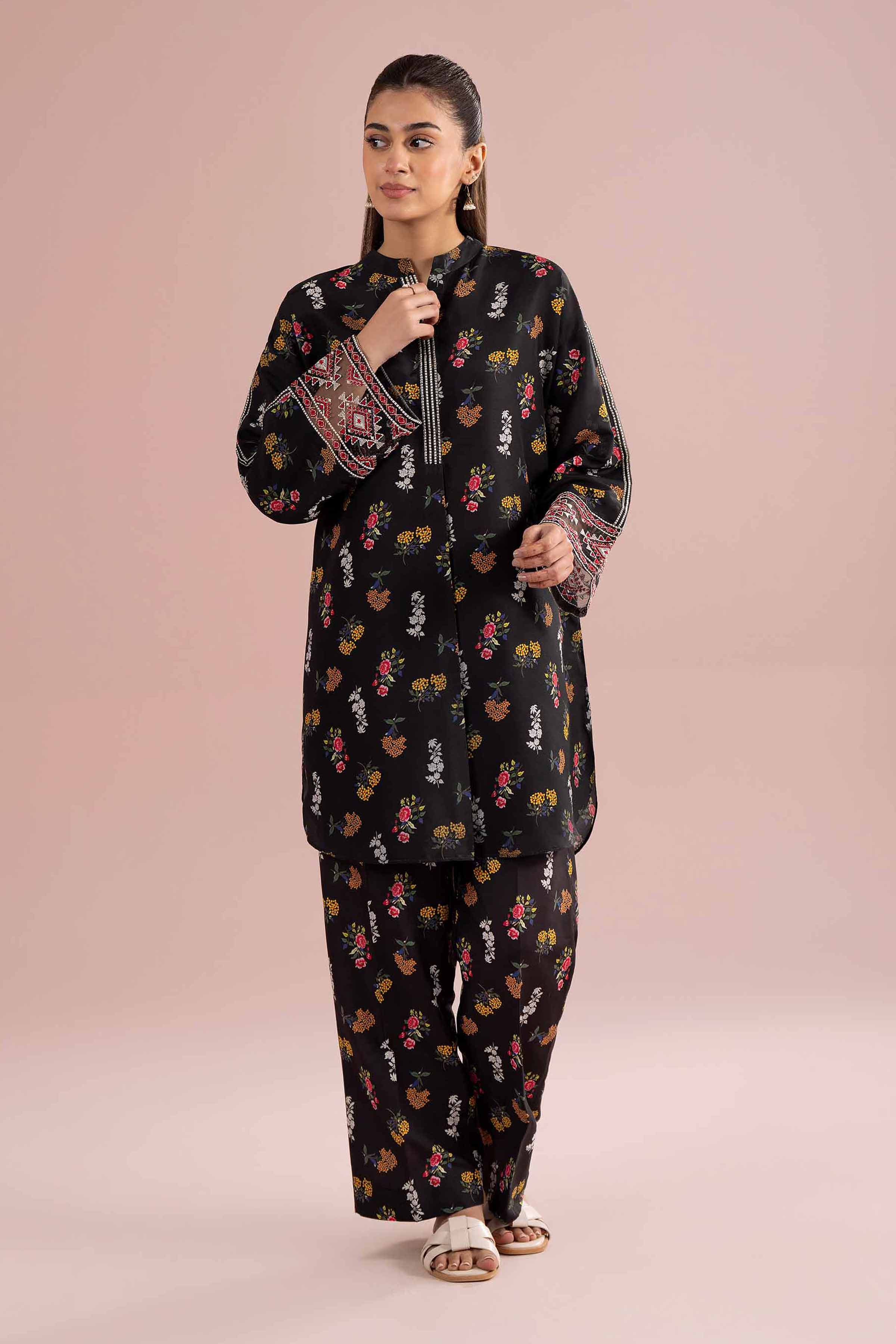 NishatUK - Black Embroidered Lawn  ready to wear Dress